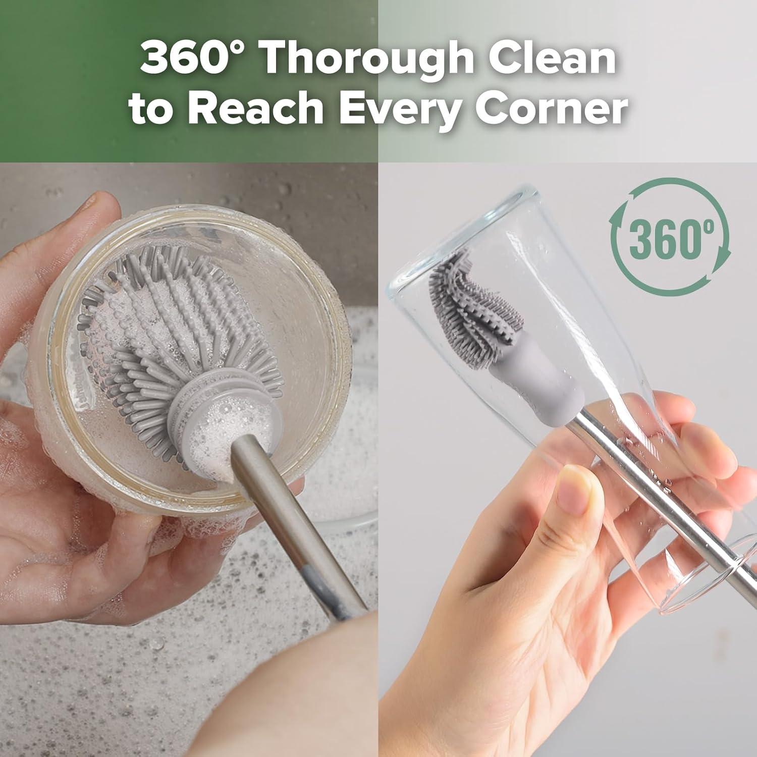 image:imagehaakaa Cleaning Brush Silicone Bottle Brush DoubleEnded Soft Silicone Bristles for Breast Pumps Breast Milk Collectors Baby Bottles Teats Breastmilk Storage Bags Pea Green1pkSuva Grey