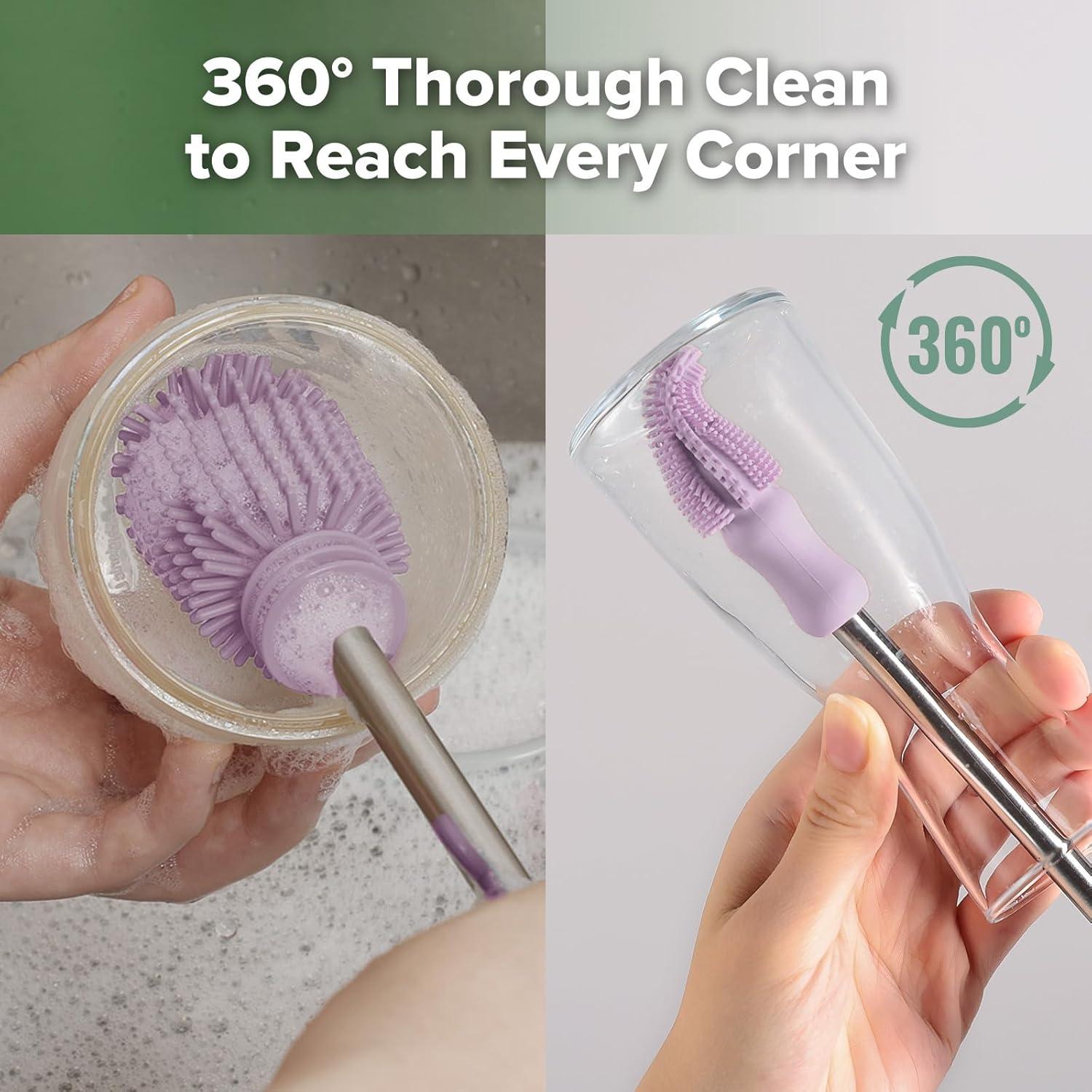 image:imagehaakaa Cleaning Brush Silicone Bottle Brush DoubleEnded Soft Silicone Bristles for Breast Pumps Breast Milk Collectors Baby Bottles Teats Breastmilk Storage Bags Pea Green1pkLavender