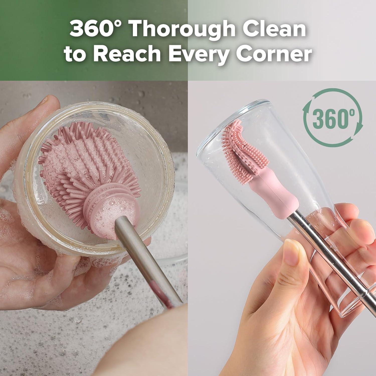 image:imagehaakaa Cleaning Brush Silicone Bottle Brush DoubleEnded Soft Silicone Bristles for Breast Pumps Breast Milk Collectors Baby Bottles Teats Breastmilk Storage Bags Pea Green1pkPink