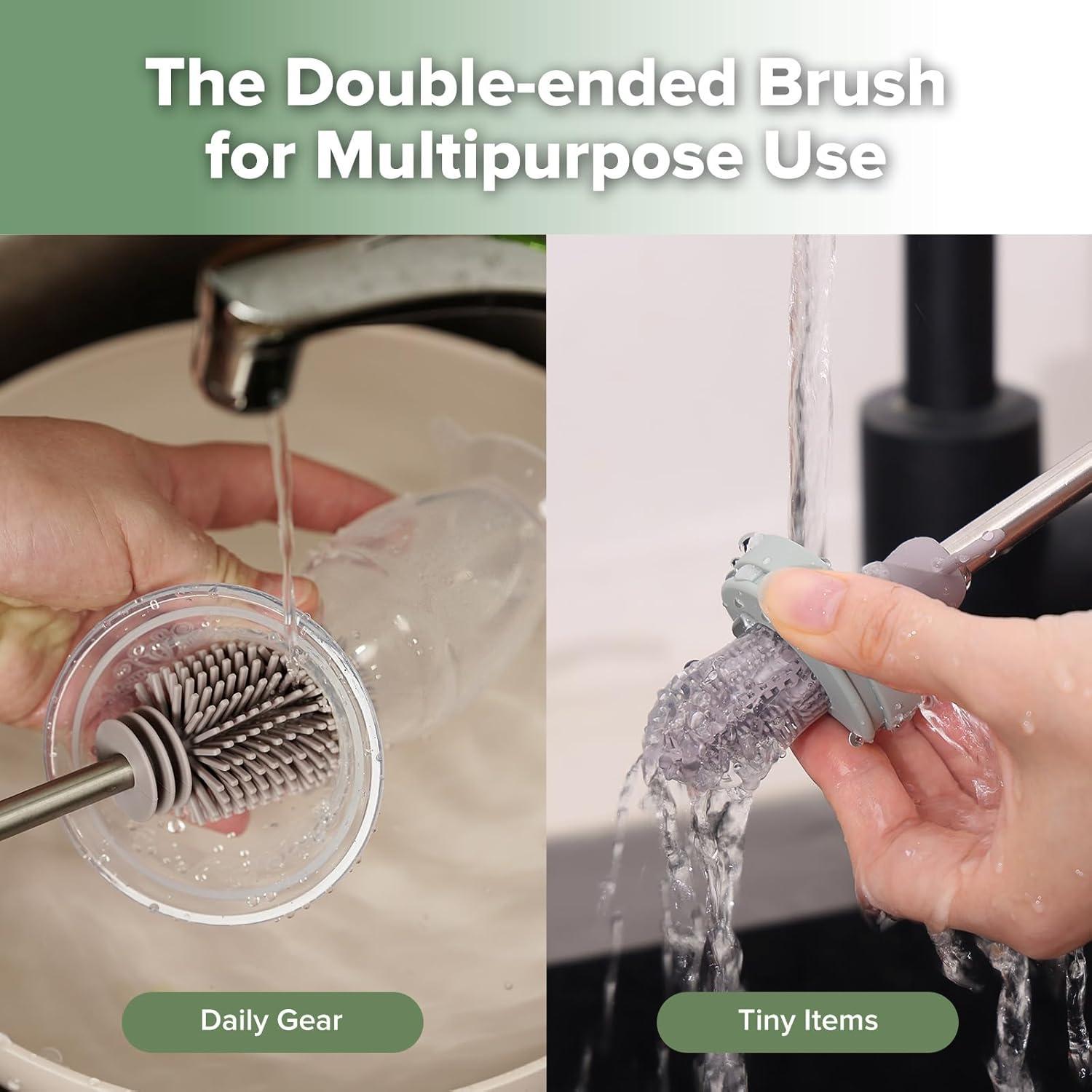 image:imagehaakaa Cleaning Brush Silicone Bottle Brush DoubleEnded Soft Silicone Bristles for Breast Pumps Breast Milk Collectors Baby Bottles Teats Breastmilk Storage Bags Pea Green1pkSuva Grey