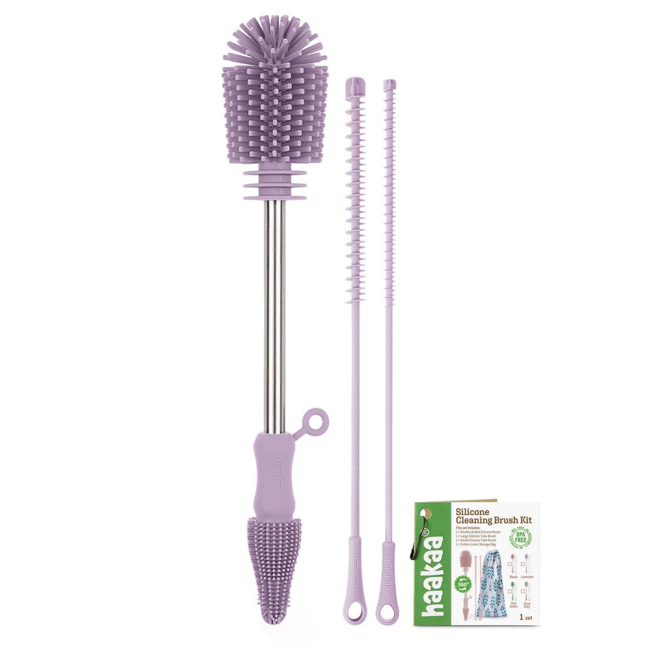 image:imagehaakaa Cleaning Brush Silicone Bottle Brush DoubleEnded Soft Silicone Bristles for Breast Pumps Breast Milk Collectors Baby Bottles Teats Breastmilk Storage Bags Pea Green1pkLavender