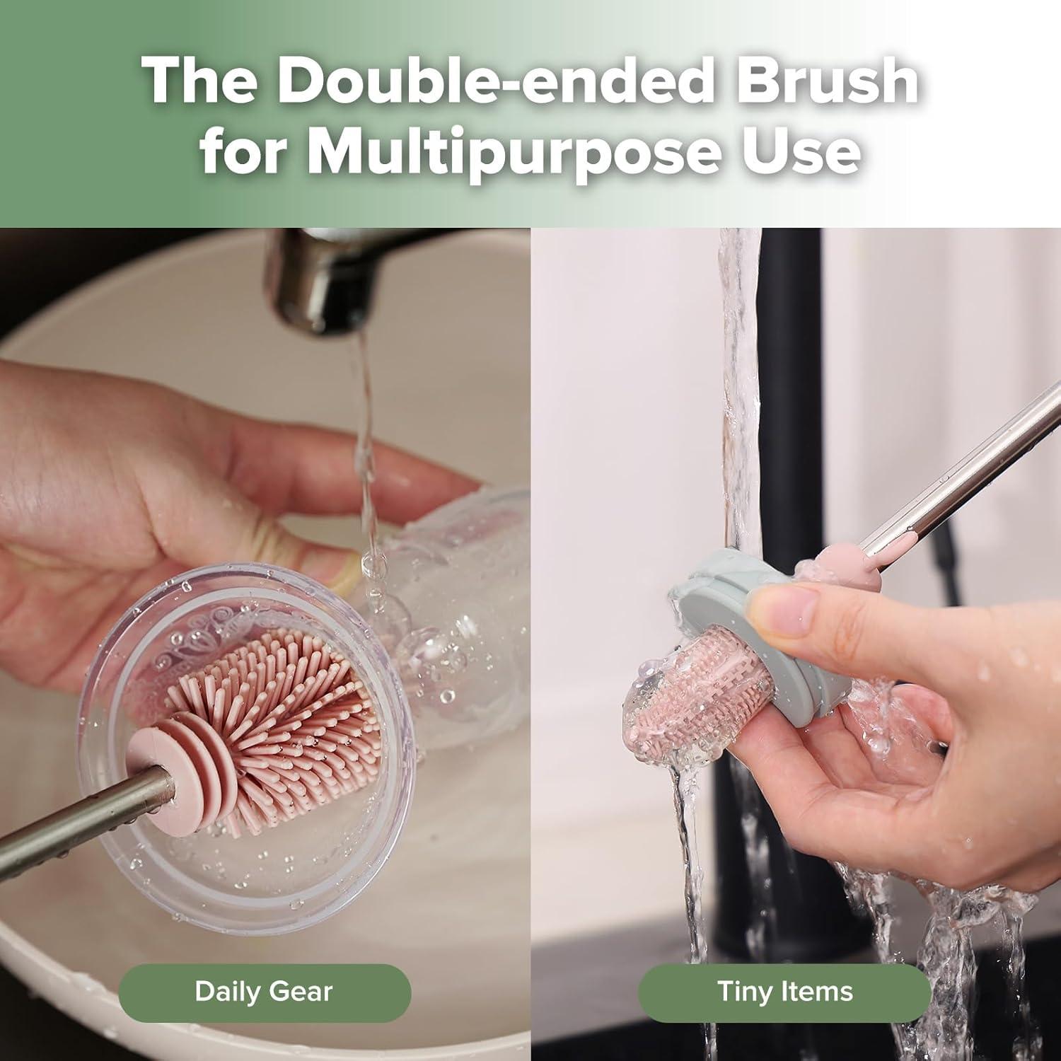 image:imagehaakaa Cleaning Brush Silicone Bottle Brush DoubleEnded Soft Silicone Bristles for Breast Pumps Breast Milk Collectors Baby Bottles Teats Breastmilk Storage Bags Pea Green1pkPink