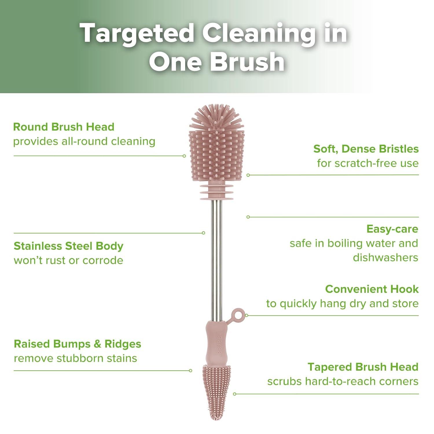 image:imagehaakaa Cleaning Brush Silicone Bottle Brush DoubleEnded Soft Silicone Bristles for Breast Pumps Breast Milk Collectors Baby Bottles Teats Breastmilk Storage Bags Pea Green1pkPink