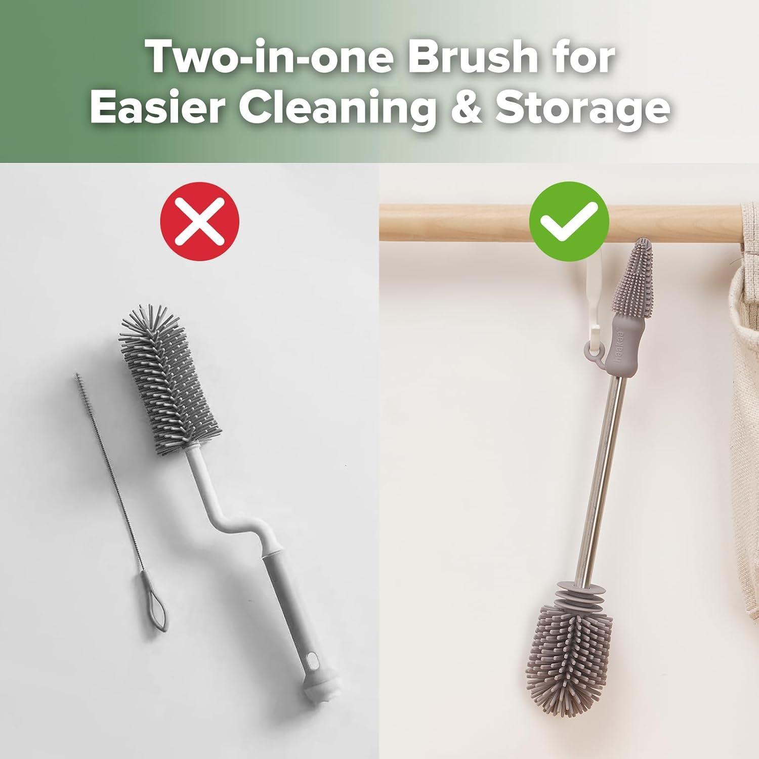 image:imagehaakaa Cleaning Brush Silicone Bottle Brush DoubleEnded Soft Silicone Bristles for Breast Pumps Breast Milk Collectors Baby Bottles Teats Breastmilk Storage Bags Pea Green1pkSuva Grey
