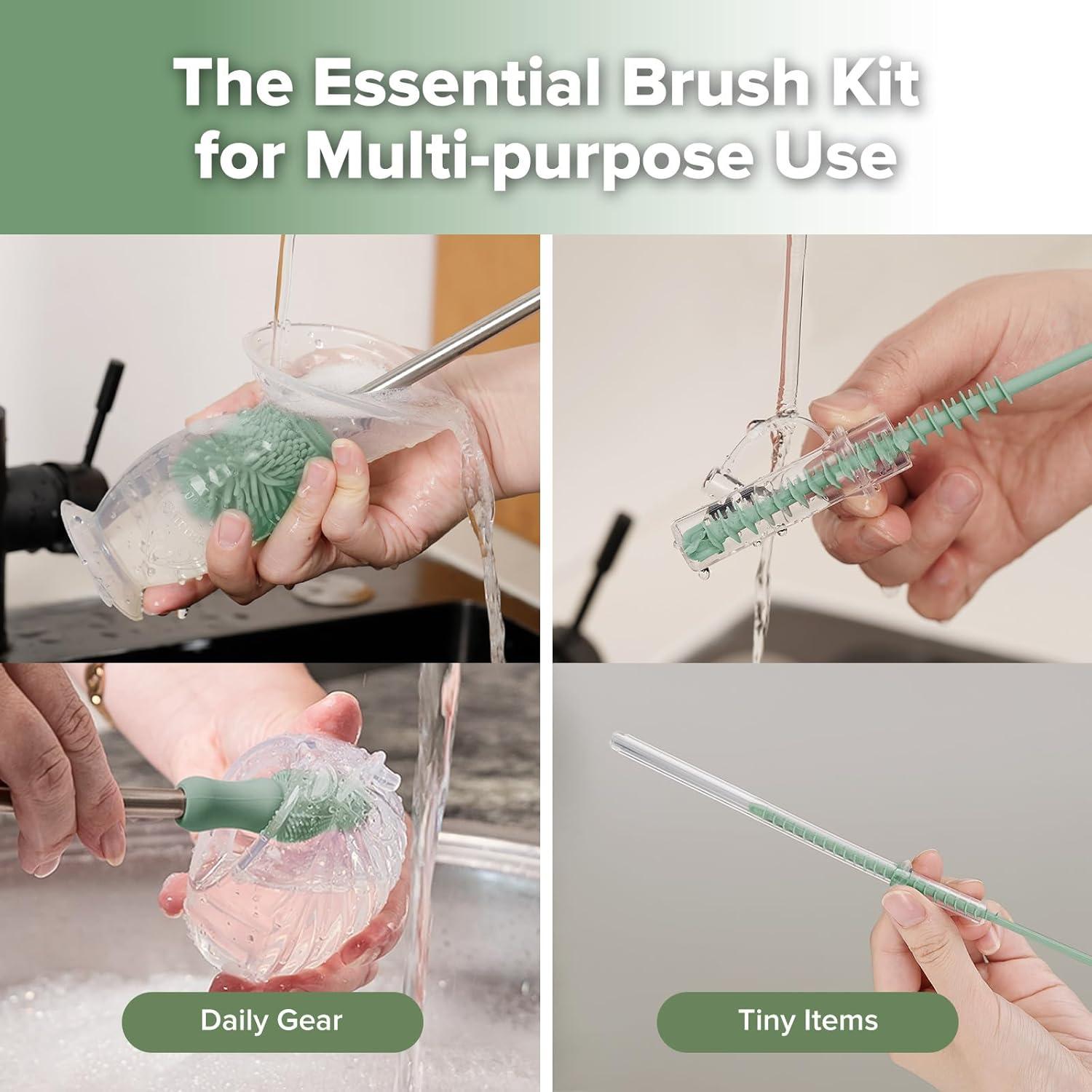 image:imagehaakaa Cleaning Brush Silicone Bottle Brush DoubleEnded Soft Silicone Bristles for Breast Pumps Breast Milk Collectors Baby Bottles Teats Breastmilk Storage Bags Pea Green1pkPea Green