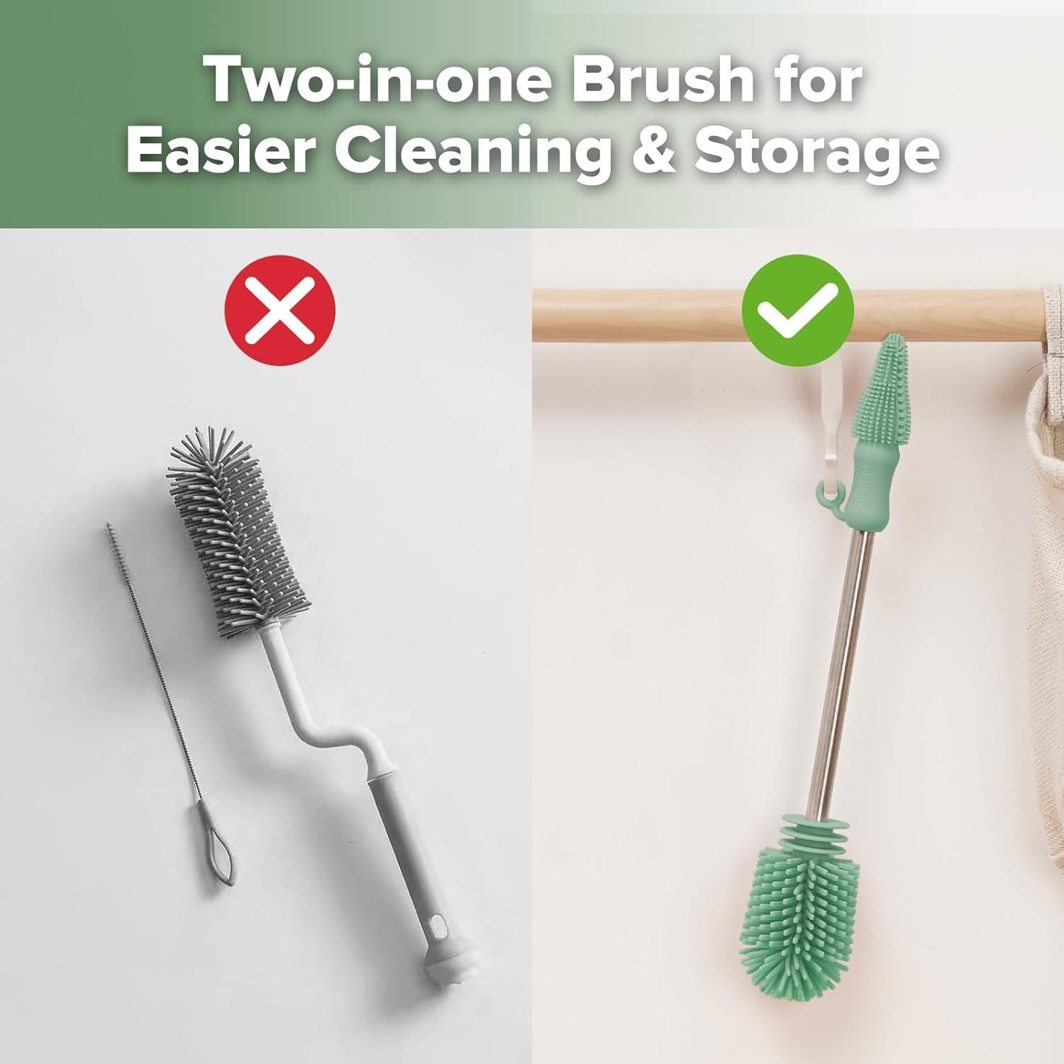 image:imagehaakaa Cleaning Brush Silicone Bottle Brush DoubleEnded Soft Silicone Bristles for Breast Pumps Breast Milk Collectors Baby Bottles Teats Breastmilk Storage Bags Pea Green1pkPea Green