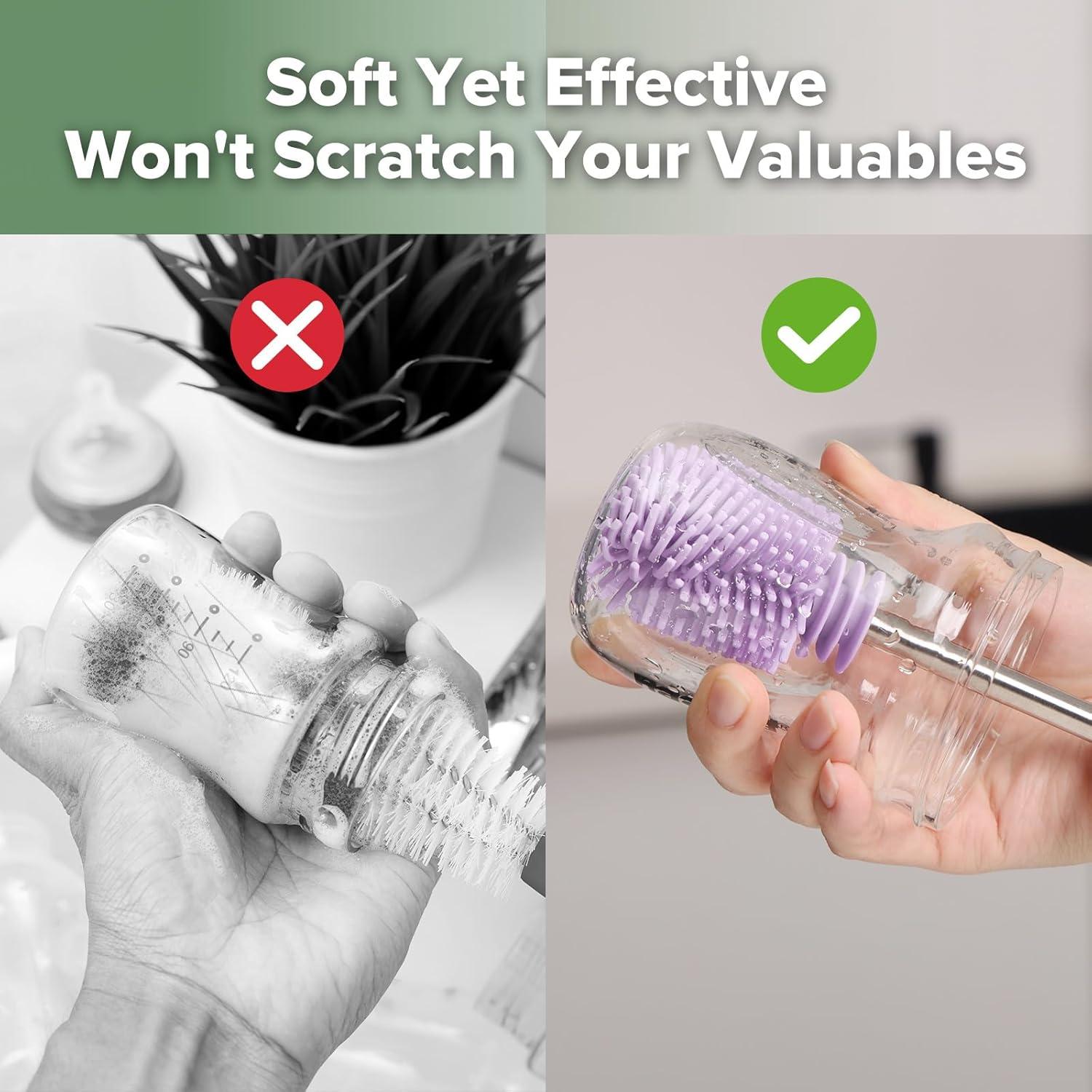 image:imagehaakaa Cleaning Brush Silicone Bottle Brush DoubleEnded Soft Silicone Bristles for Breast Pumps Breast Milk Collectors Baby Bottles Teats Breastmilk Storage Bags Pea Green1pkLavender