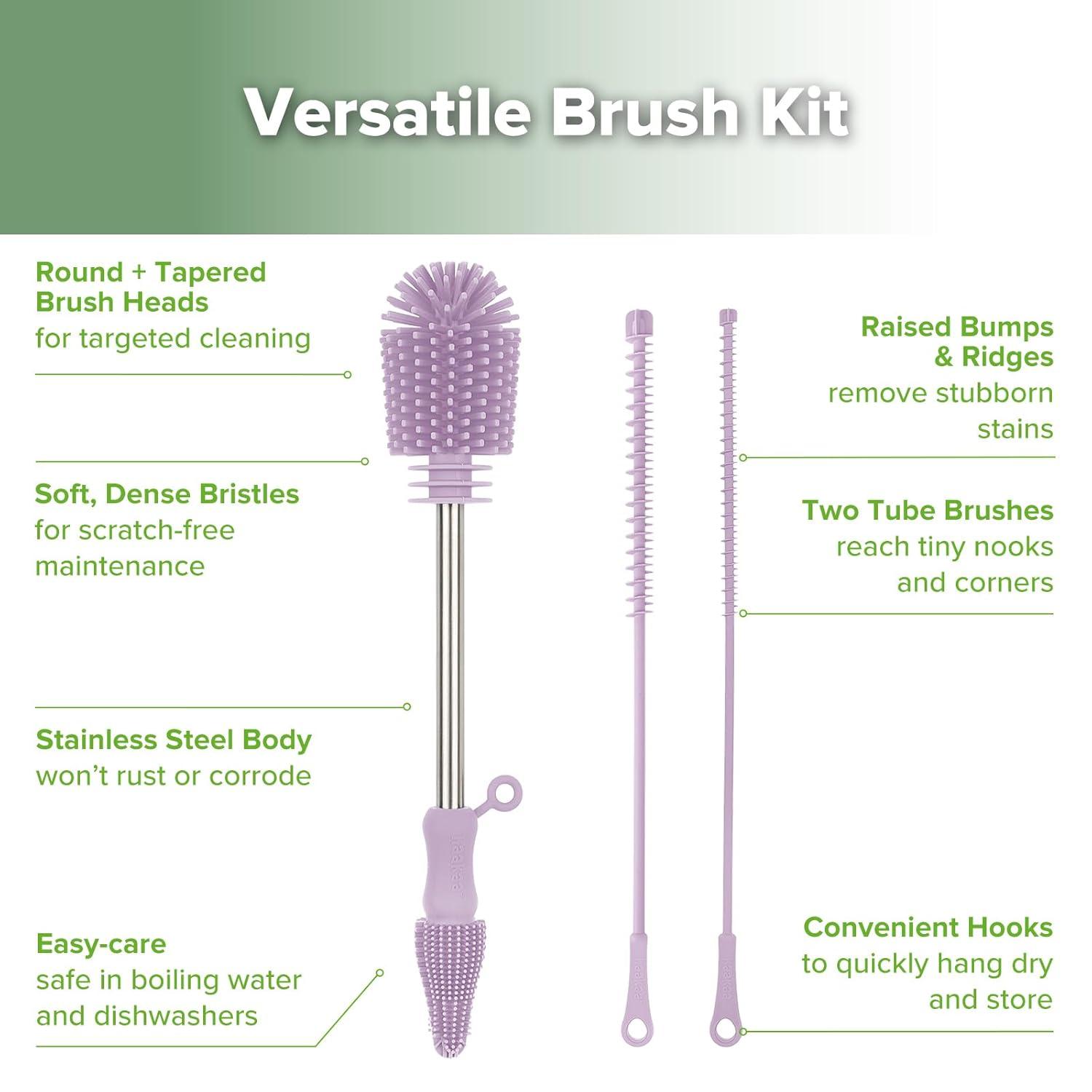 image:imagehaakaa Cleaning Brush Silicone Bottle Brush DoubleEnded Soft Silicone Bristles for Breast Pumps Breast Milk Collectors Baby Bottles Teats Breastmilk Storage Bags Pea Green1pkLavender