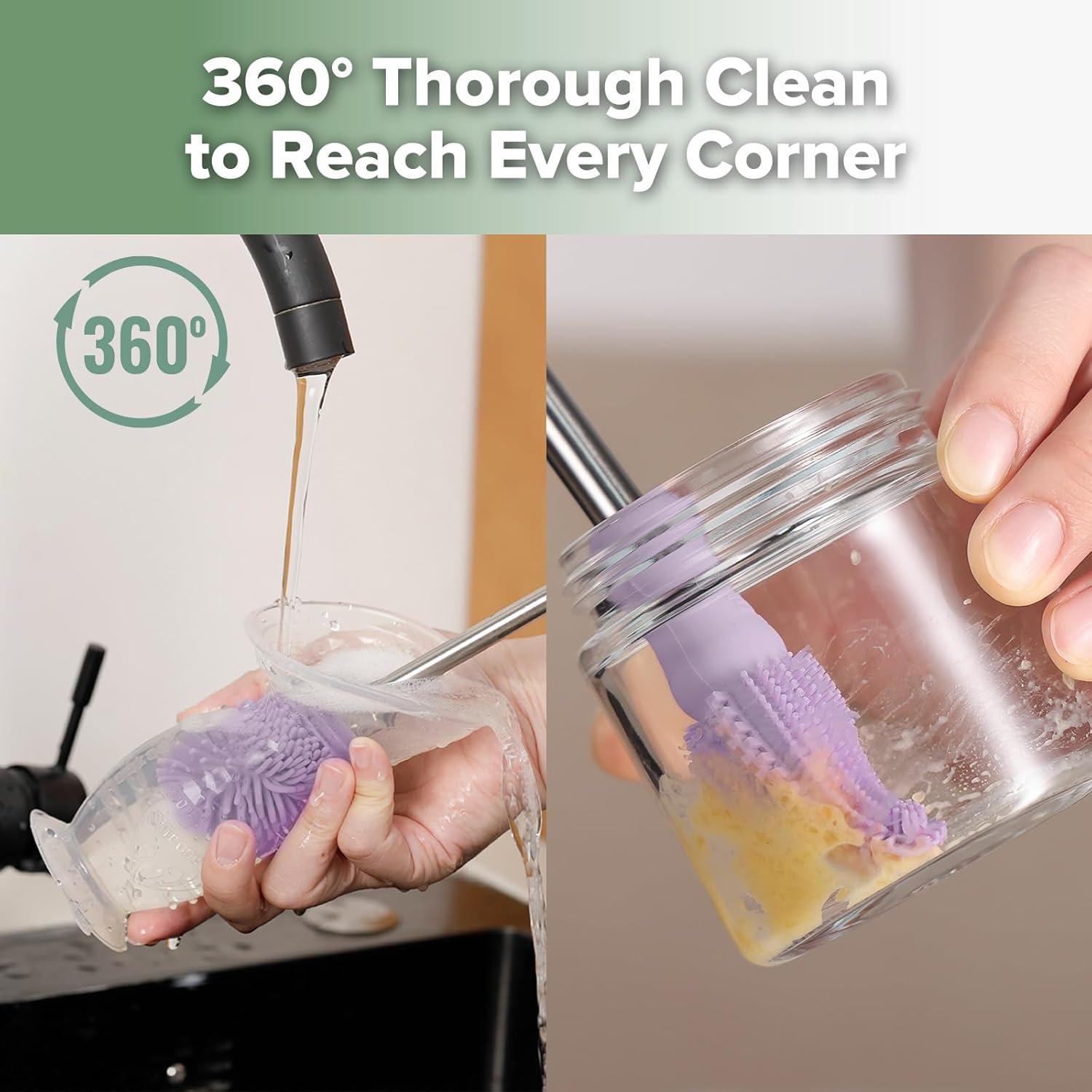 image:imagehaakaa Cleaning Brush Silicone Bottle Brush DoubleEnded Soft Silicone Bristles for Breast Pumps Breast Milk Collectors Baby Bottles Teats Breastmilk Storage Bags Pea Green1pkLavender