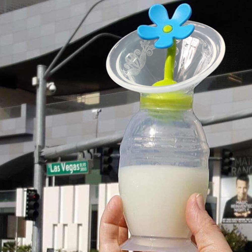 image:imagehaakaa Manual Breast Pump Hand Pump Milk Pump Breast Milk Collector with Suction Base and Flower Stopper 100 Food Grade Silicone BPA Free 4oz100ml Blue