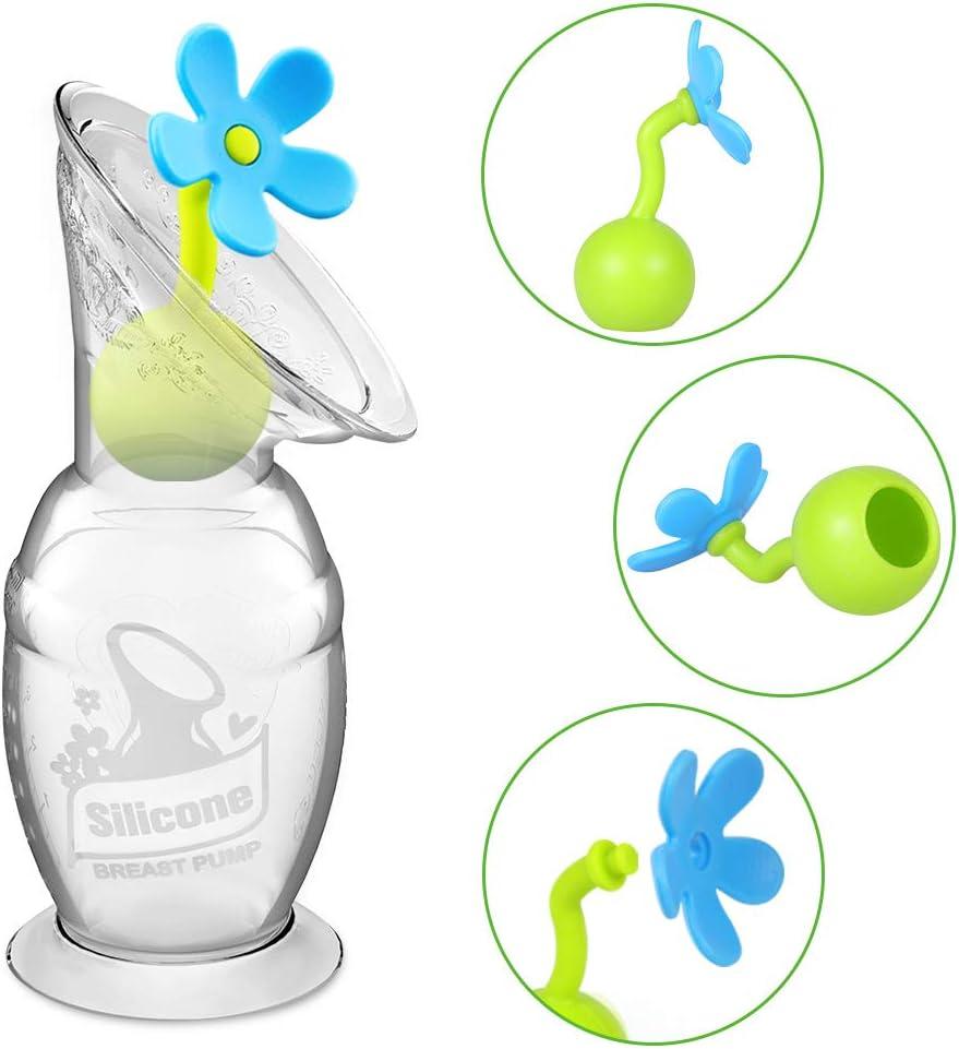 image:imagehaakaa Manual Breast Pump Hand Pump Milk Pump Breast Milk Collector with Suction Base and Flower Stopper 100 Food Grade Silicone BPA Free 4oz100ml Blue