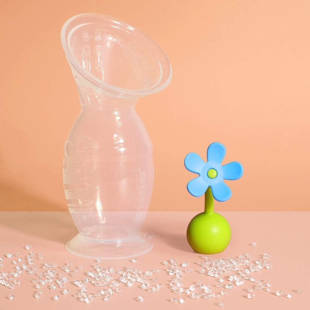 image:imagehaakaa Manual Breast Pump Hand Pump Milk Pump Breast Milk Collector with Suction Base and Flower Stopper 100 Food Grade Silicone BPA Free 4oz100ml Blue