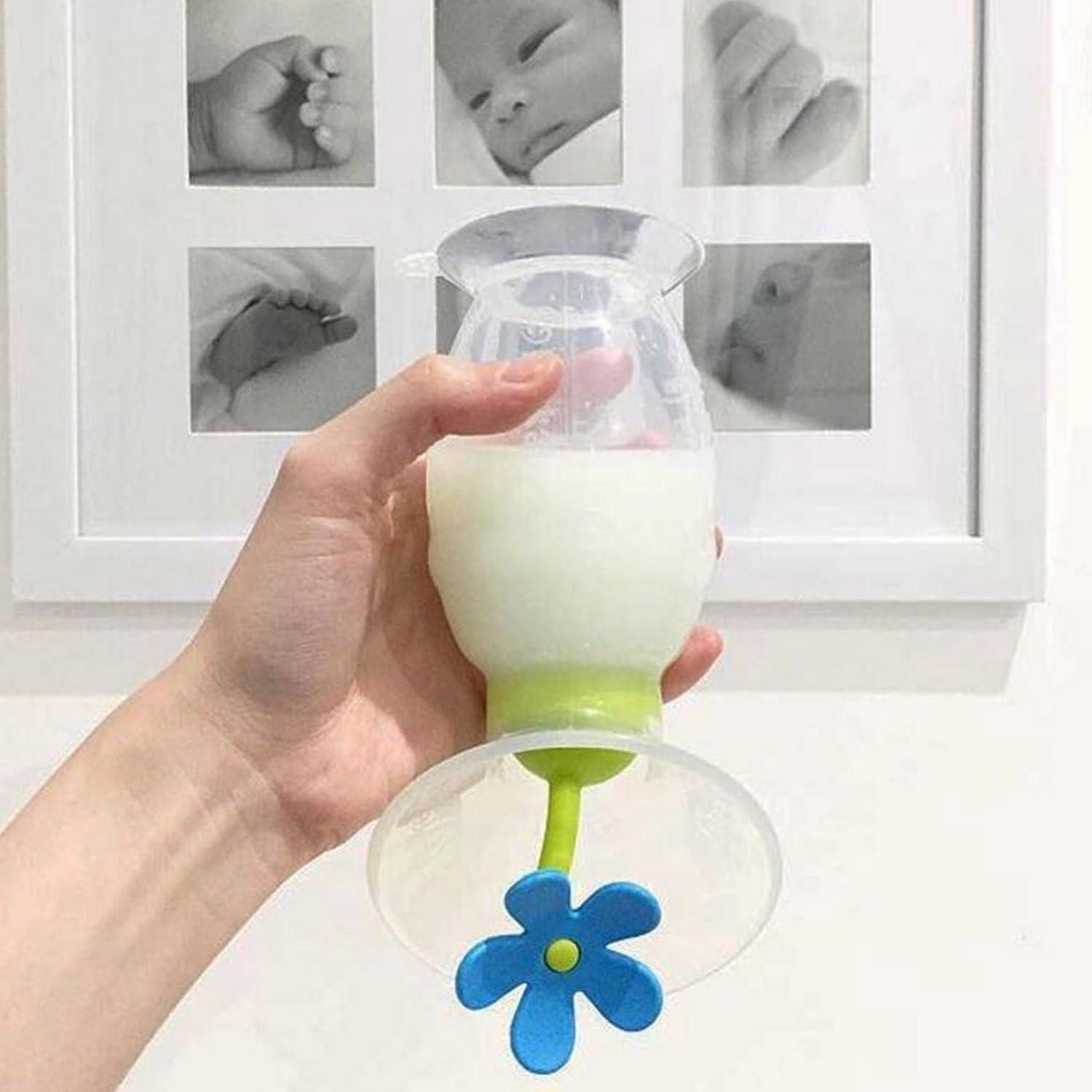 image:imagehaakaa Manual Breast Pump Hand Pump Milk Pump Breast Milk Collector with Suction Base and Flower Stopper 100 Food Grade Silicone BPA Free 4oz100ml Blue