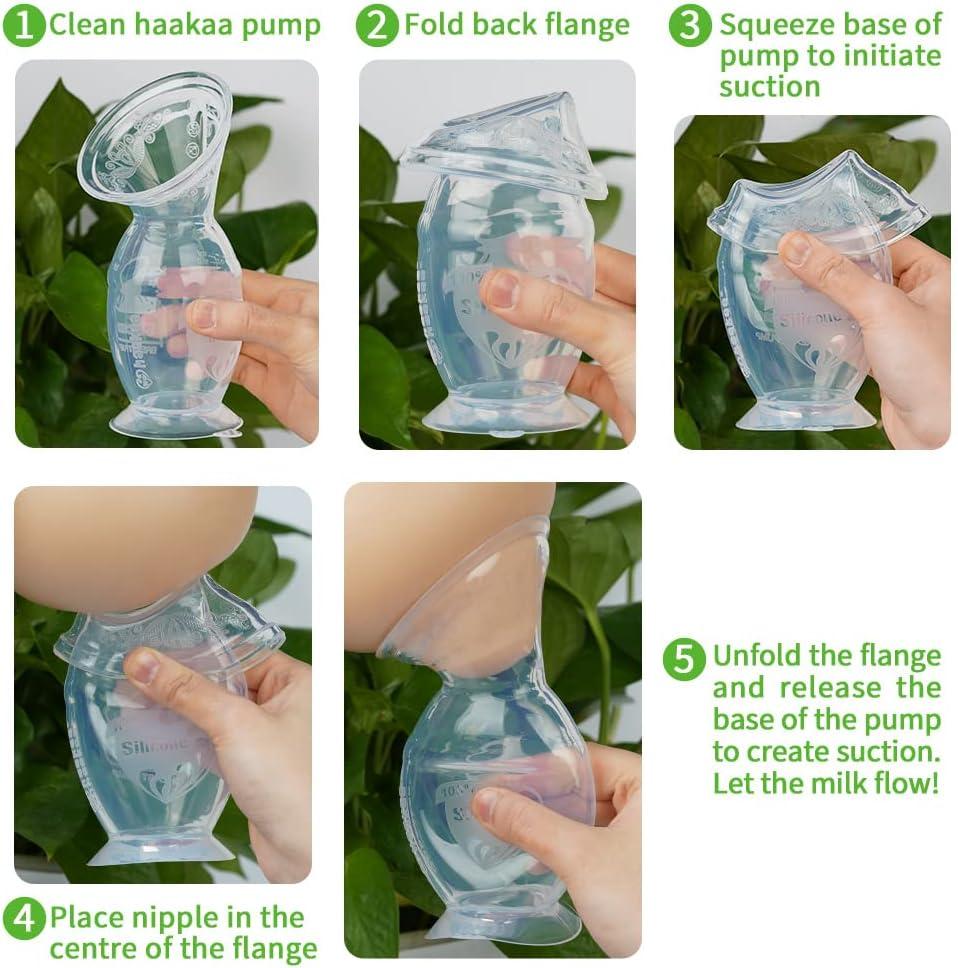 image:imagehaakaa Manual Breast Pump Hand Pump Milk Pump Breast Milk Collector with Suction Base and Flower Stopper 100 Food Grade Silicone BPA Free 4oz100ml Blue