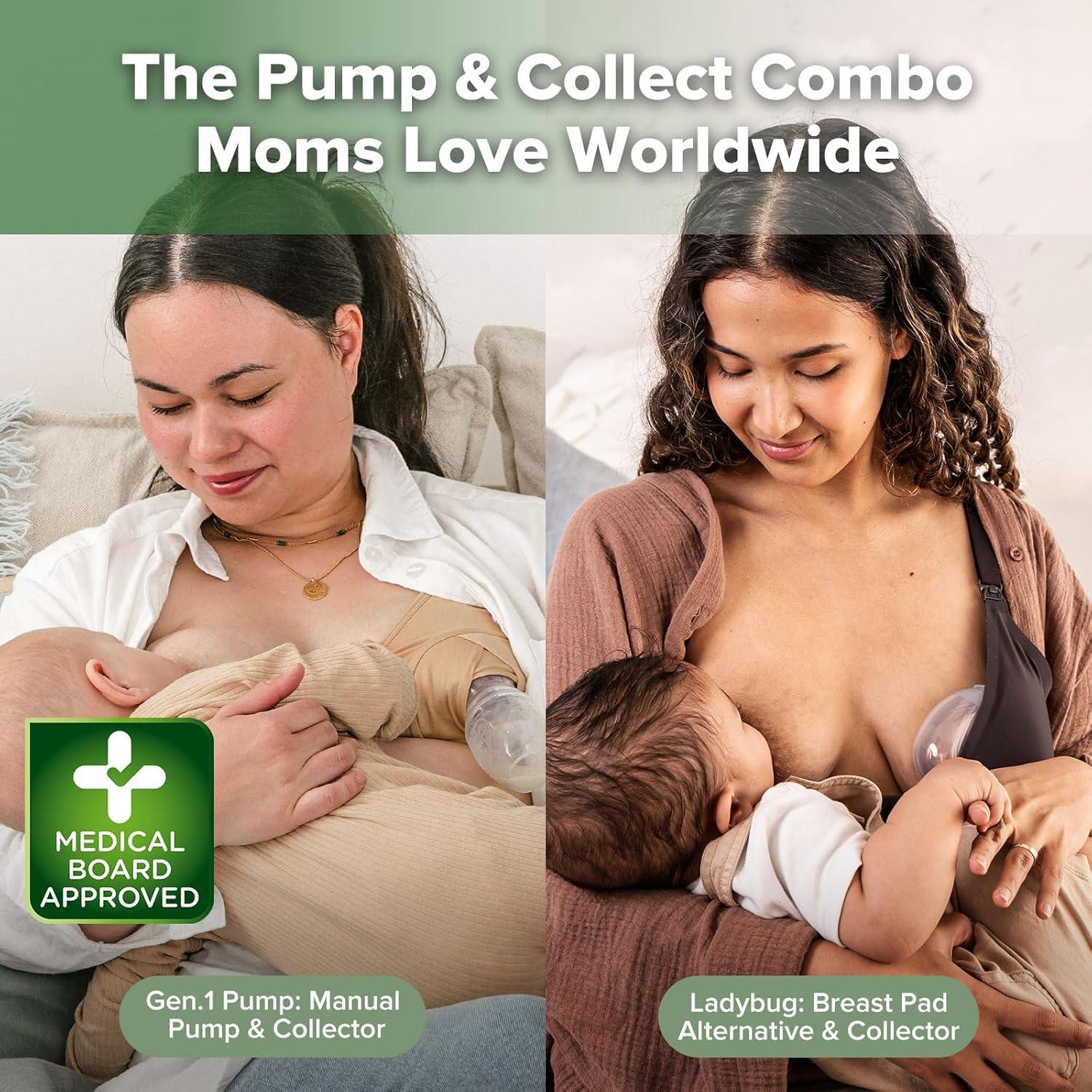 image:imagehaakaa Manual Breast Pump for Breastfeeding 4oz100ml and Ladybug Milk Collector 25oz75ml Combo FoodGrade Silicone2 Piece Set