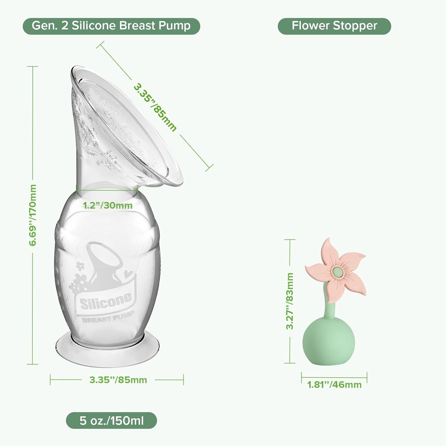 image:imagehaakaa Manual Breast Pump with Flower Stopper Set Gen2 Silicone Hand Pump with Suction Base BPA Free 4oz100ml LavenderBlush