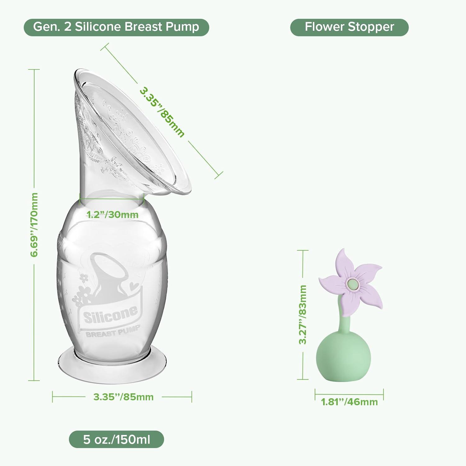 image:imagehaakaa Manual Breast Pump with Flower Stopper Set Gen2 Silicone Hand Pump with Suction Base BPA Free 4oz100ml LavenderLavender