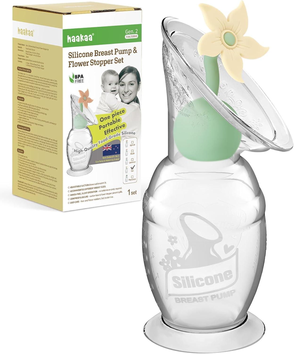 image:imagehaakaa Manual Breast Pump with Flower Stopper Set Gen2 Silicone Hand Pump with Suction Base BPA Free 4oz100ml LavenderOat