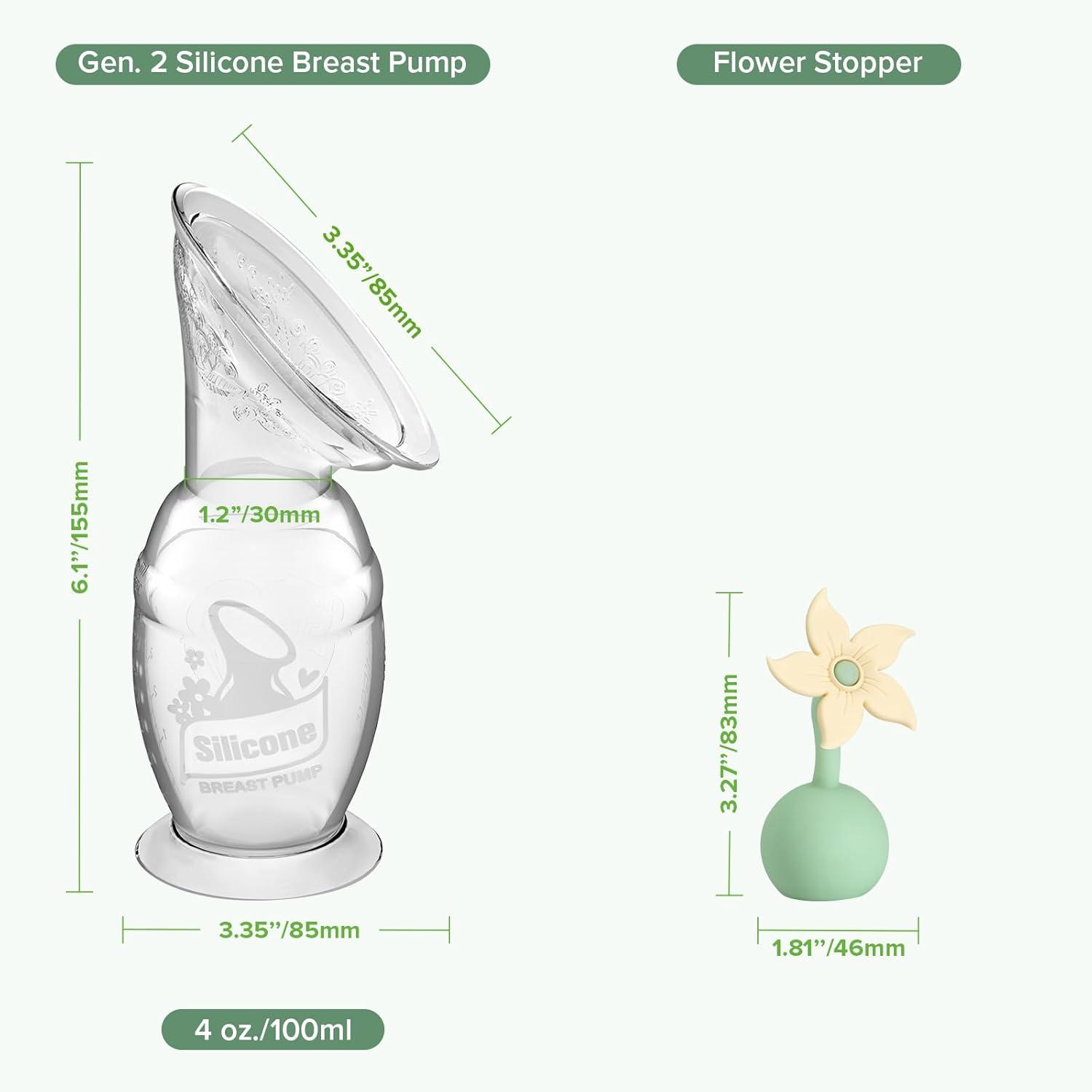 image:imagehaakaa Manual Breast Pump with Flower Stopper Set Gen2 Silicone Hand Pump with Suction Base BPA Free 4oz100ml LavenderOat