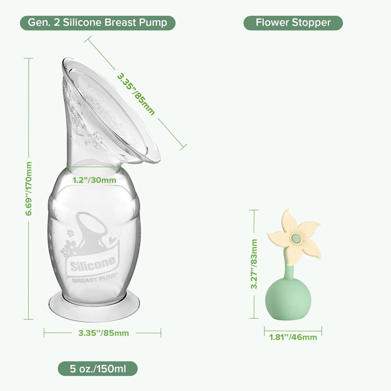 image:imagehaakaa Manual Breast Pump with Flower Stopper Set Gen2 Silicone Hand Pump with Suction Base BPA Free 4oz100ml LavenderOat