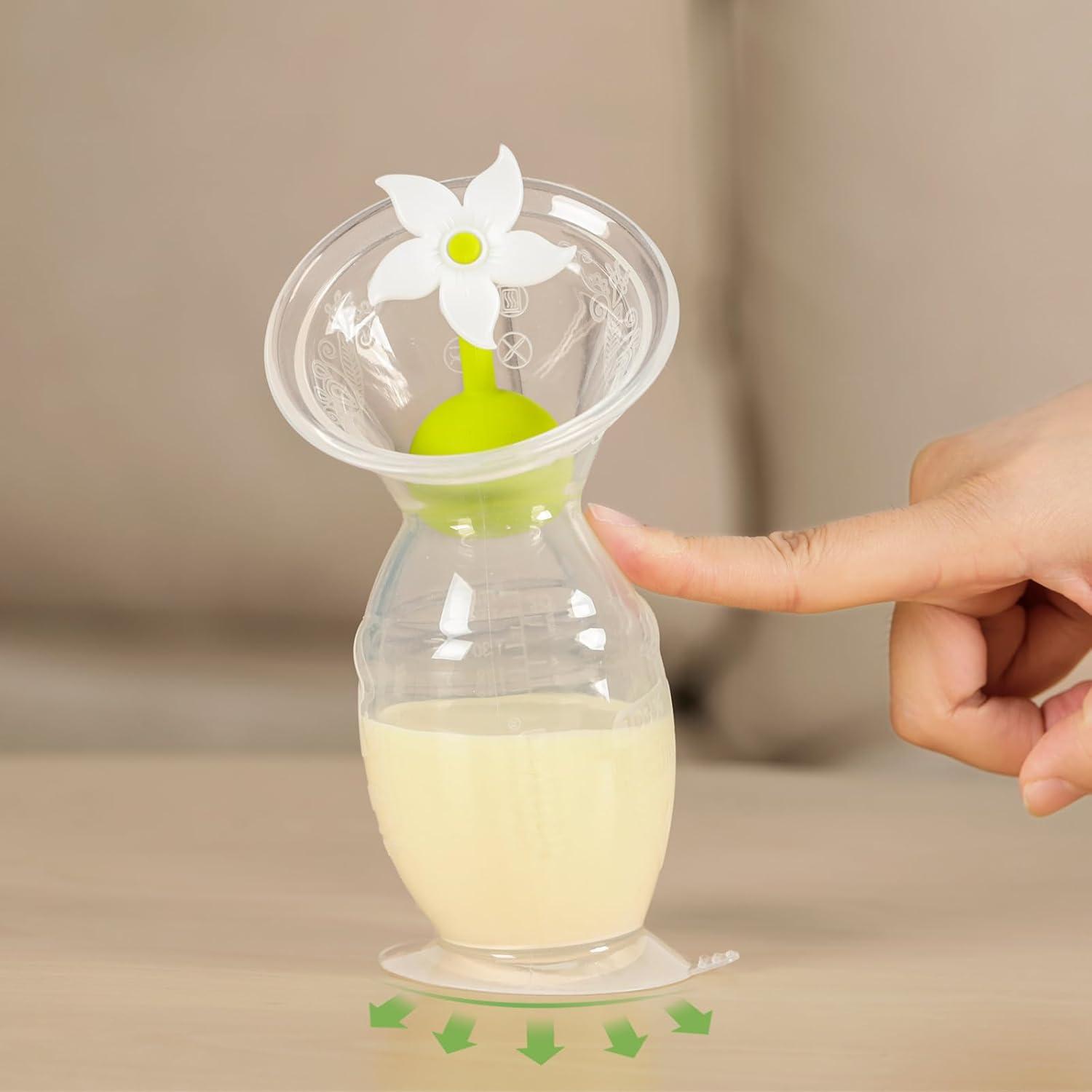 image:imagehaakaa Manual Breast Pump with Flower Stopper Set Gen2 Silicone Hand Pump with Suction Base BPA Free 4oz100ml LavenderWhite