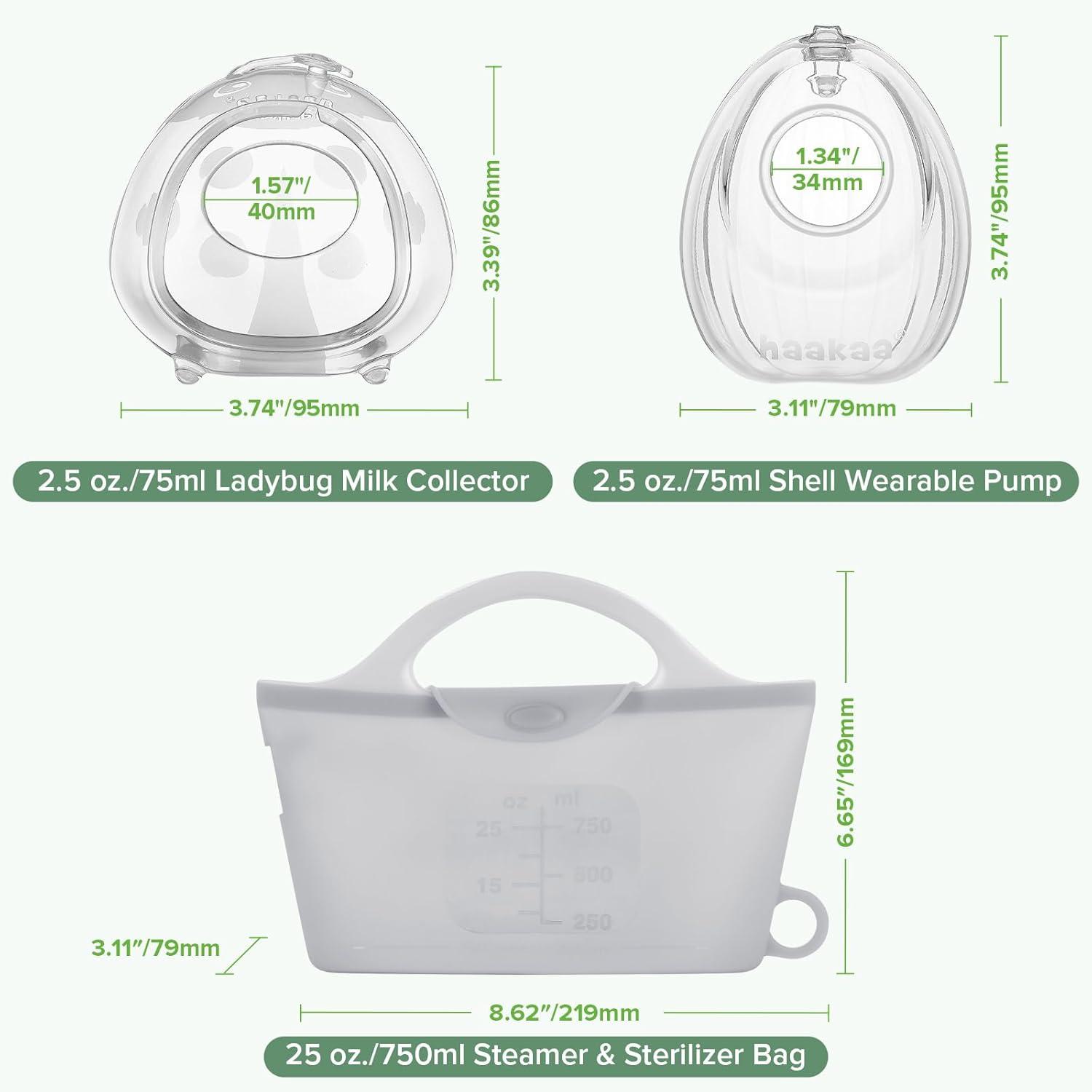image:imagehaakaa Milk Collector Set 75ml Shell Pump 75ml Milk Collector amp 750ml Steriliser Bag HandsFree Wearable Breast Pump Passive Silicone Milk Catcher for Breastfeeding MomGrey