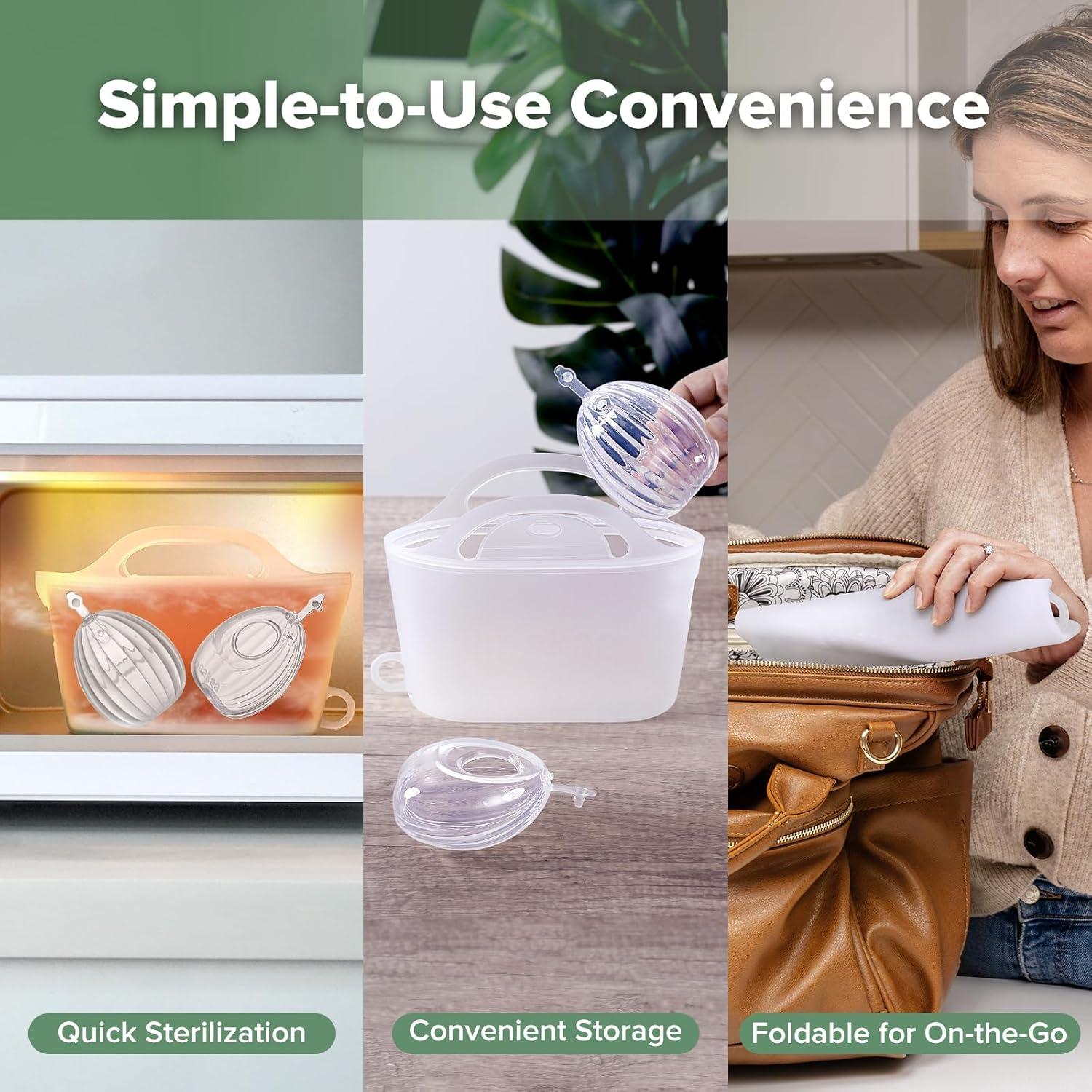 image:imagehaakaa Milk Collector Set 75ml Shell Pump 75ml Milk Collector amp 750ml Steriliser Bag HandsFree Wearable Breast Pump Passive Silicone Milk Catcher for Breastfeeding MomFrosted