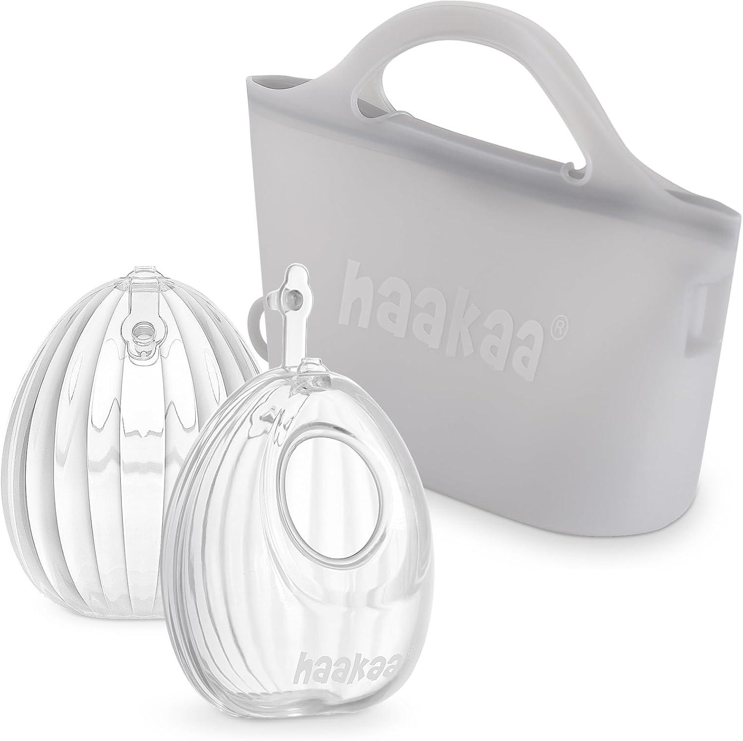 image:imagehaakaa Milk Collector Set 75ml Shell Pump 75ml Milk Collector amp 750ml Steriliser Bag HandsFree Wearable Breast Pump Passive Silicone Milk Catcher for Breastfeeding MomGrey
