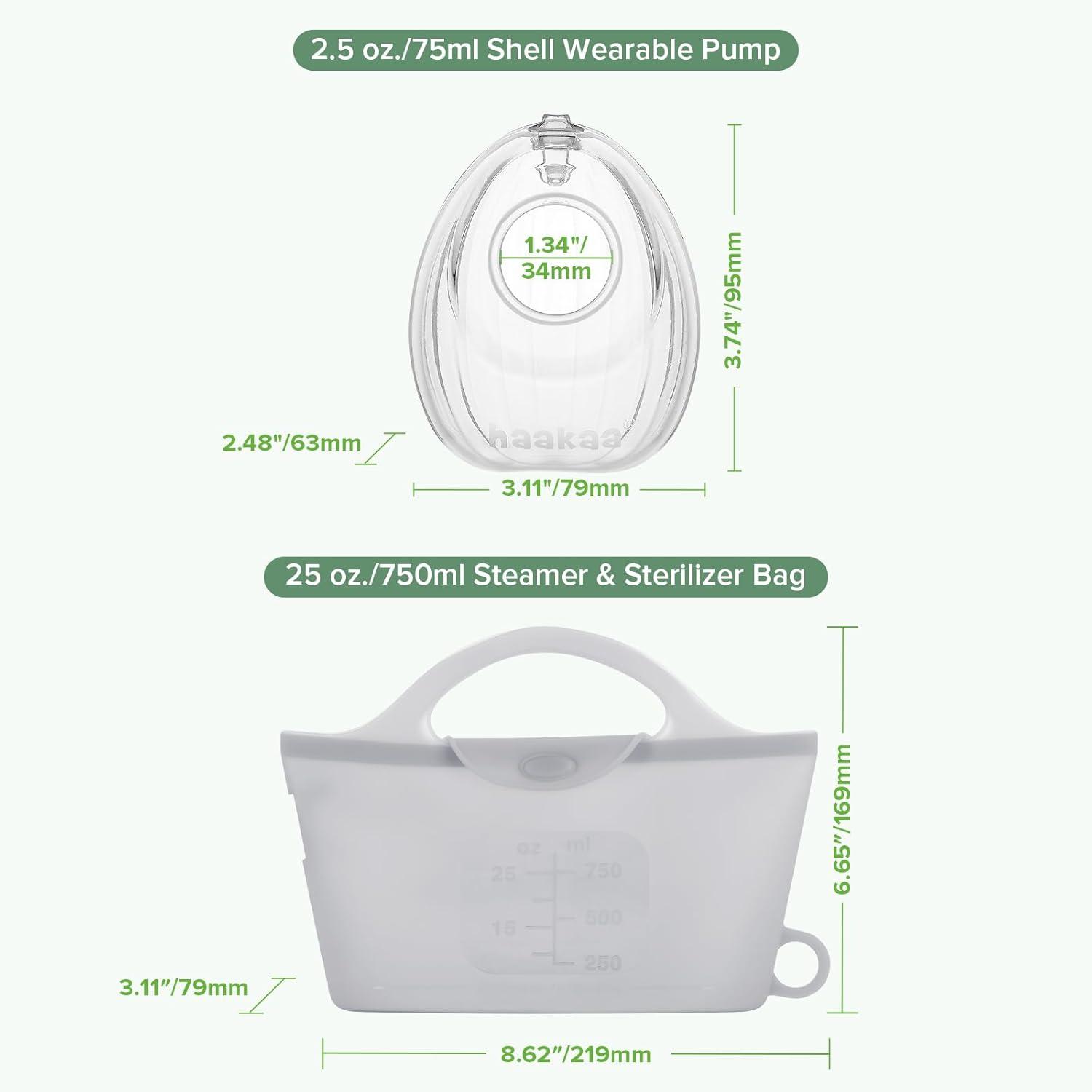 image:imagehaakaa Milk Collector Set 75ml Shell Pump 75ml Milk Collector amp 750ml Steriliser Bag HandsFree Wearable Breast Pump Passive Silicone Milk Catcher for Breastfeeding MomGrey