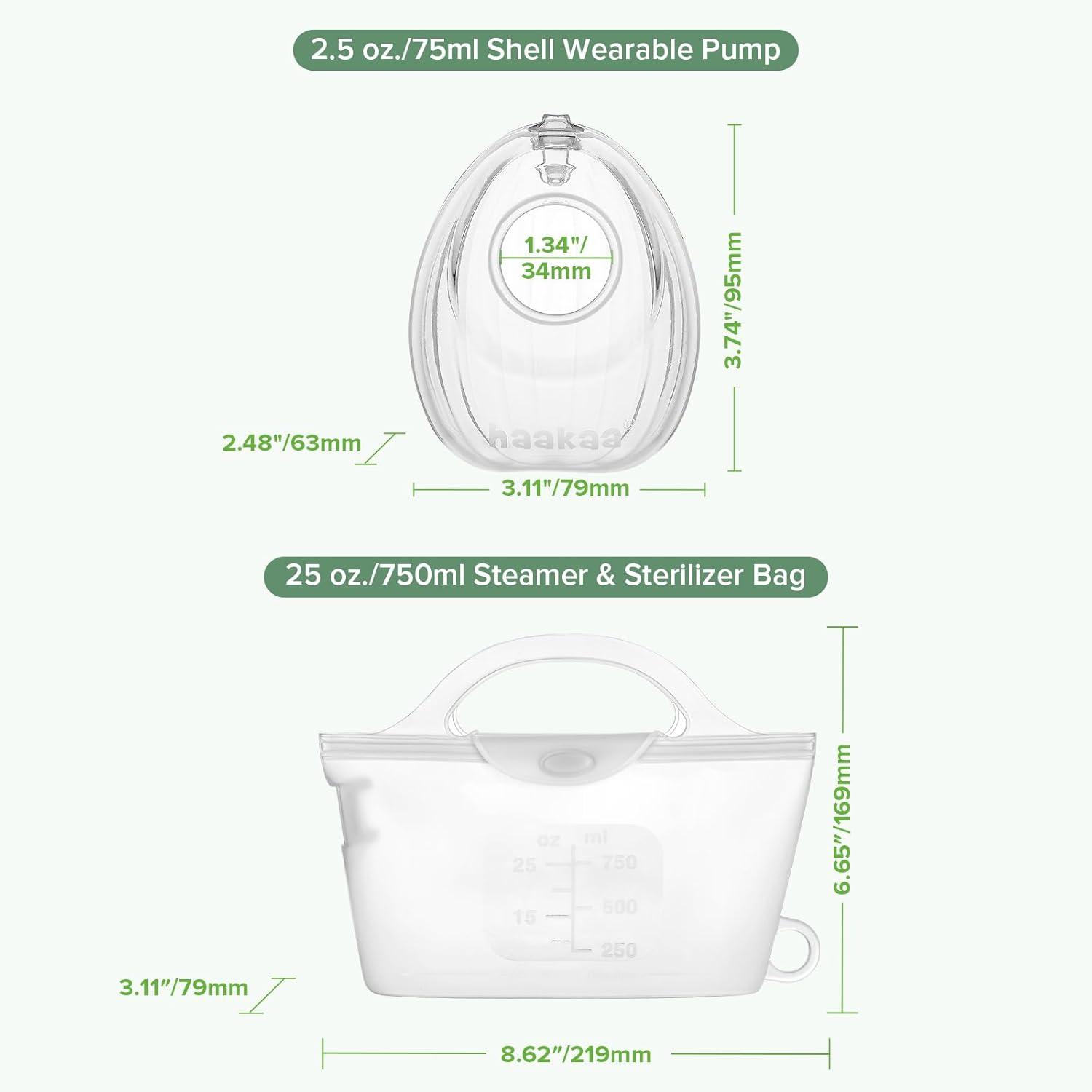 image:imagehaakaa Milk Collector Set 75ml Shell Pump 75ml Milk Collector amp 750ml Steriliser Bag HandsFree Wearable Breast Pump Passive Silicone Milk Catcher for Breastfeeding MomFrosted