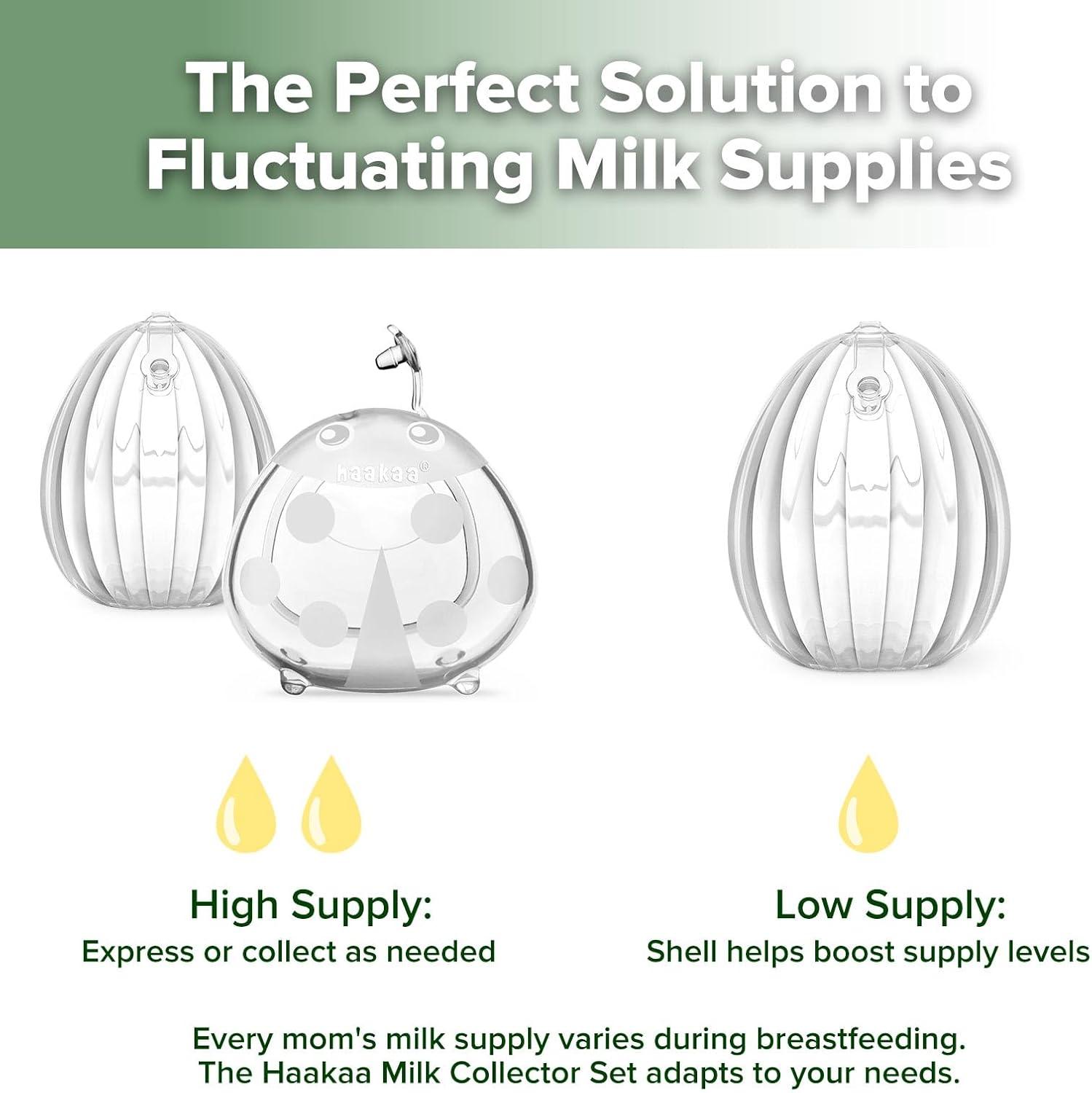 image:imagehaakaa Milk Collector Set 75ml Shell Pump 75ml Milk Collector amp 750ml Steriliser Bag HandsFree Wearable Breast Pump Passive Silicone Milk Catcher for Breastfeeding MomGrey