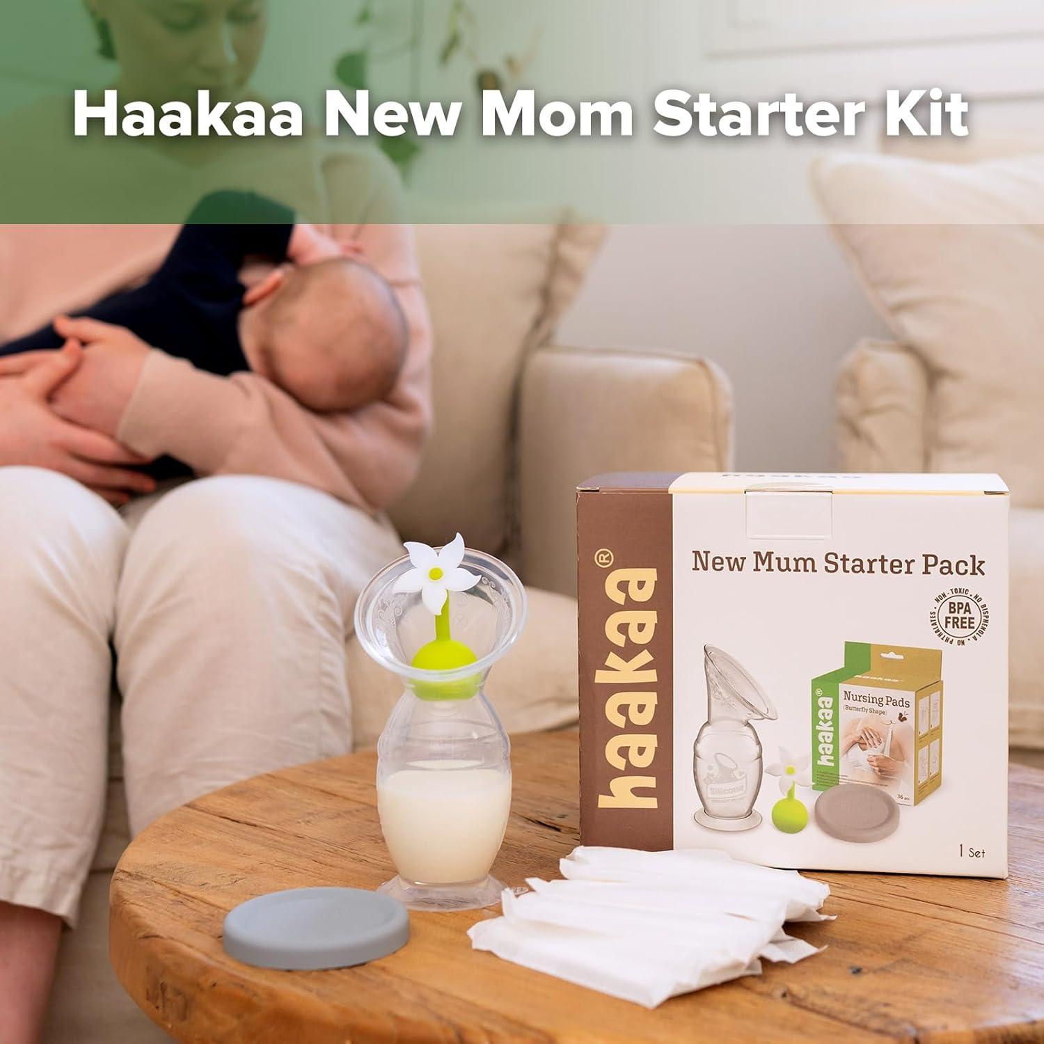 image:imagehaakaa New Mum Starter Pack Silicone Manual Breast Pump with Silicone Cap amp Flower Stopper 5oz150ml Disposable Nursing Pads 36 Count for Breastfeeding