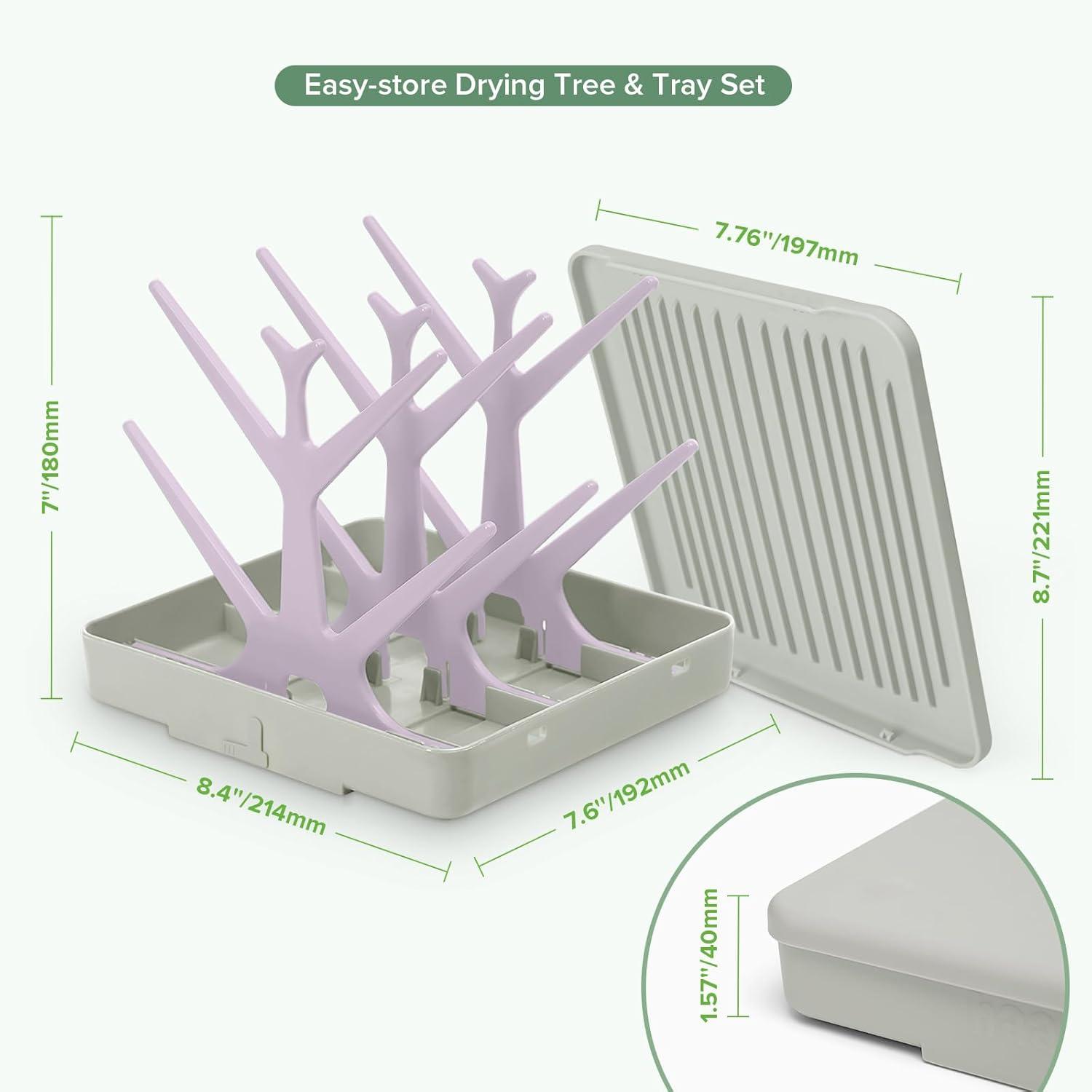 image:imagehaakaa Portable Baby Bottle Drying Rack with Tray Space Saving Bottle Drying Tree for BottlesPump PartsPacifiersEasyStore Dryer Rack Great for Home amp Travel BPA Free GreyLavender