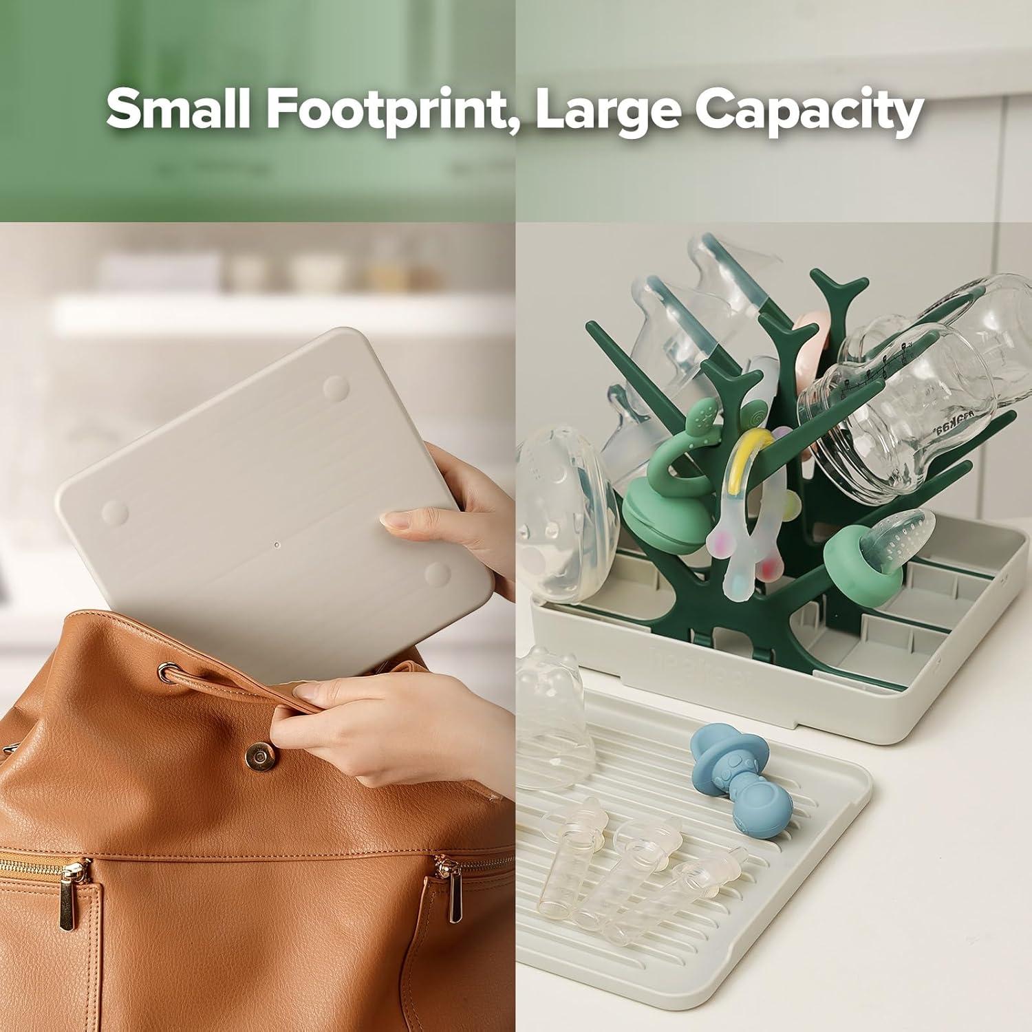 image:imagehaakaa Portable Baby Bottle Drying Rack with Tray Space Saving Bottle Drying Tree for BottlesPump PartsPacifiersEasyStore Dryer Rack Great for Home amp Travel BPA Free GreyForest Green