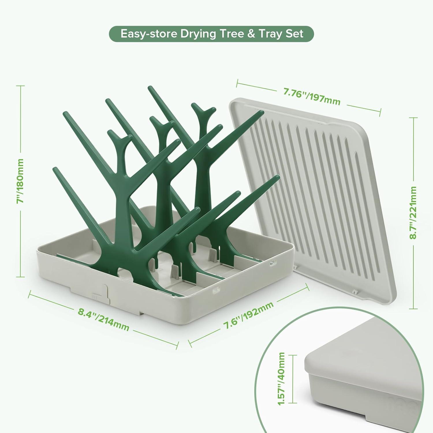 image:imagehaakaa Portable Baby Bottle Drying Rack with Tray Space Saving Bottle Drying Tree for BottlesPump PartsPacifiersEasyStore Dryer Rack Great for Home amp Travel BPA Free GreyForest Green