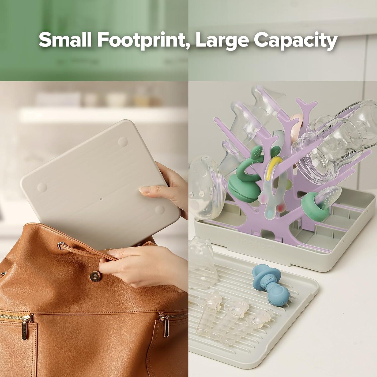 image:imagehaakaa Portable Baby Bottle Drying Rack with Tray Space Saving Bottle Drying Tree for BottlesPump PartsPacifiersEasyStore Dryer Rack Great for Home amp Travel BPA Free GreyLavender