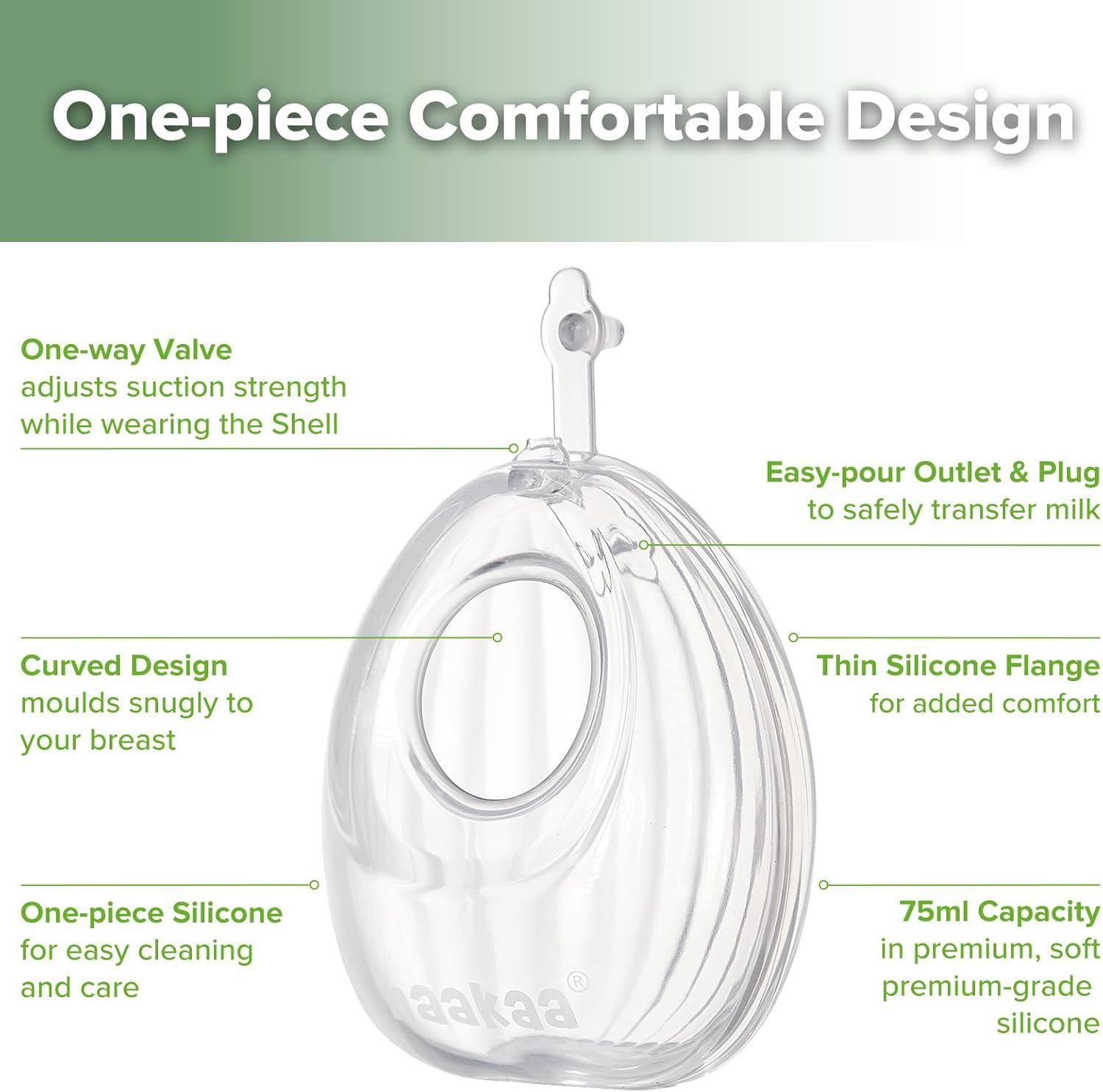 image:imagehaakaa Wearable Silicone Breast Pump with Steriliser Bag 2in1 HandsFree Passive Breast Milk Catcher for Nursing Mom Breastfeeding Essentials 75ml Shell Pumps amp 1 Steriliser Bag GreyClearfrosted