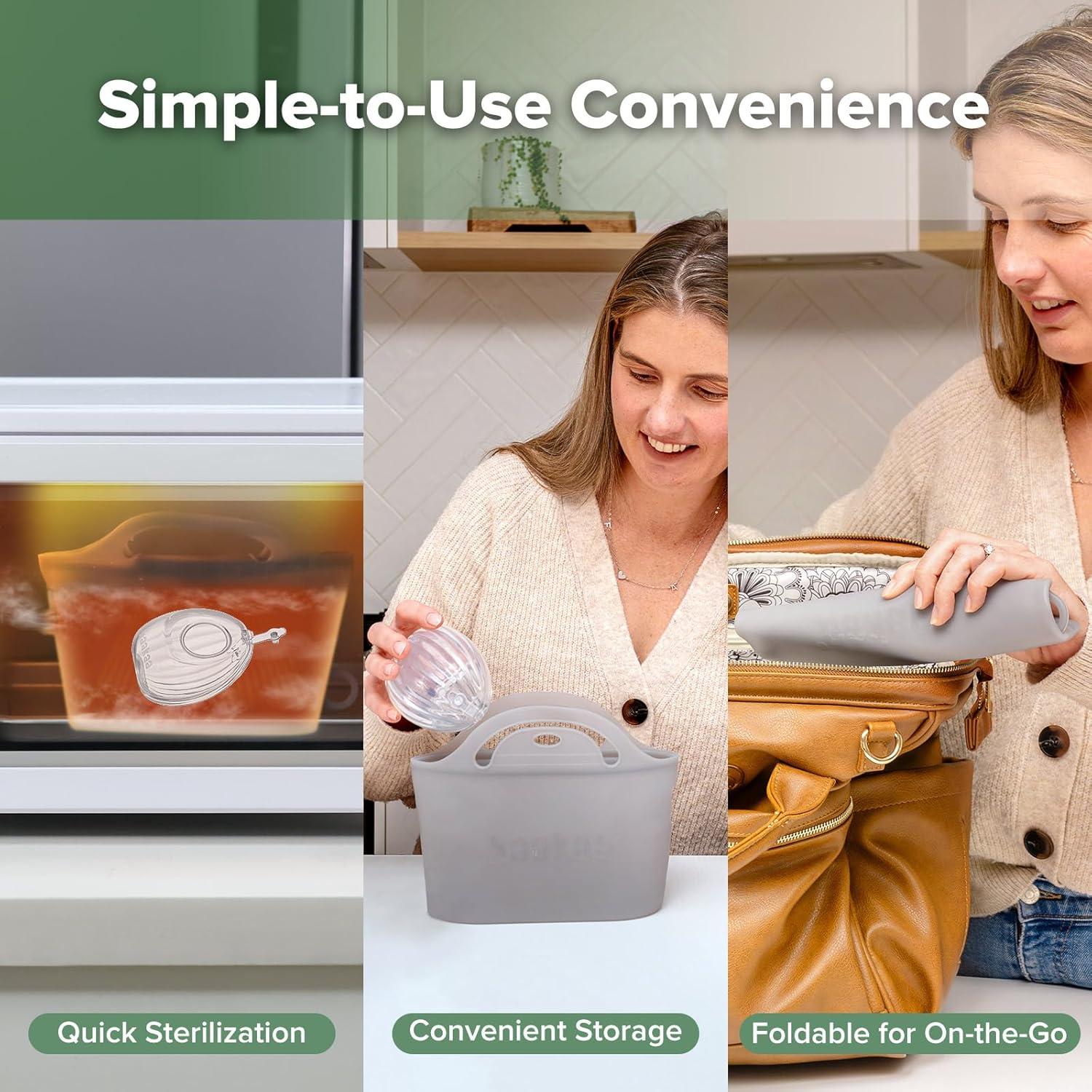 image:imagehaakaa Wearable Silicone Breast Pump with Steriliser Bag 2in1 HandsFree Passive Breast Milk Catcher for Nursing Mom Breastfeeding Essentials 75ml Shell Pumps amp 1 Steriliser Bag GreyCleargrey