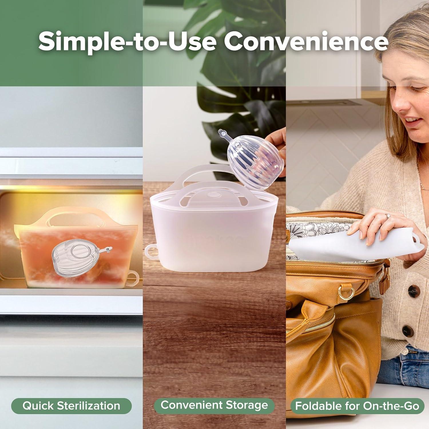 image:imagehaakaa Wearable Silicone Breast Pump with Steriliser Bag 2in1 HandsFree Passive Breast Milk Catcher for Nursing Mom Breastfeeding Essentials 75ml Shell Pumps amp 1 Steriliser Bag GreyClearfrosted