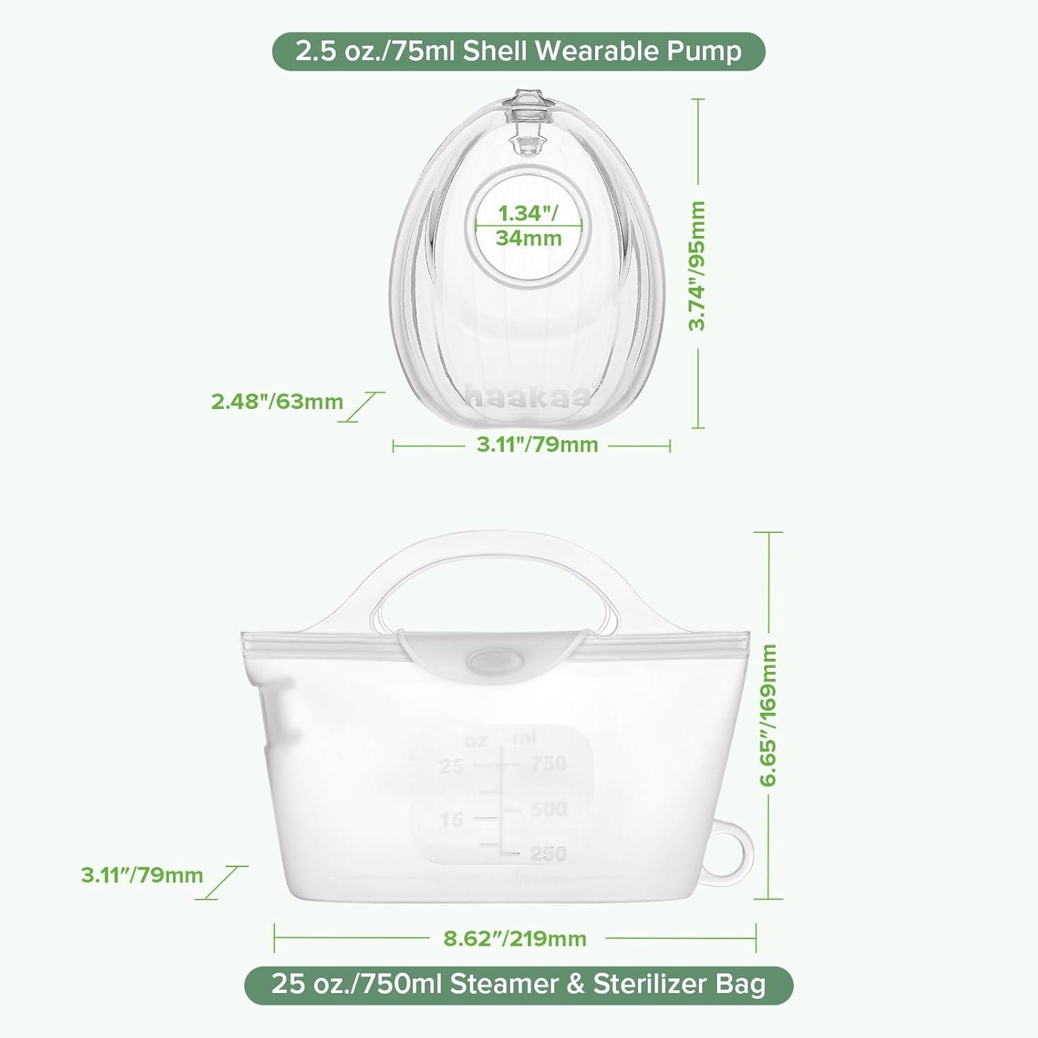 image:imagehaakaa Wearable Silicone Breast Pump with Steriliser Bag 2in1 HandsFree Passive Breast Milk Catcher for Nursing Mom Breastfeeding Essentials 75ml Shell Pumps amp 1 Steriliser Bag GreyClearfrosted