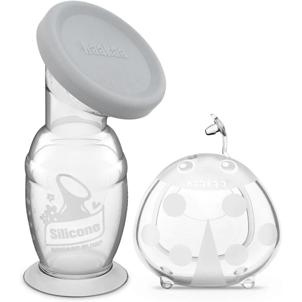 image:imagehaakaa 150ml Manual Breast Pump with Leakproof Silicone Lid and 75ml Wearable Ladybug Breast Milk Collector Combo New Breastfeeding Gift54 Ounce