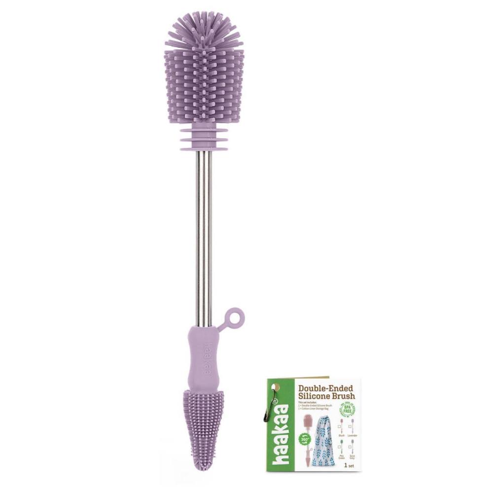 image:imagehaakaa Cleaning Brush Silicone Bottle Brush DoubleEnded Soft Silicone Bristles for Breast Pumps Breast Milk Collectors Baby Bottles Teats Breastmilk Storage Bags Pea Green1pkLavender