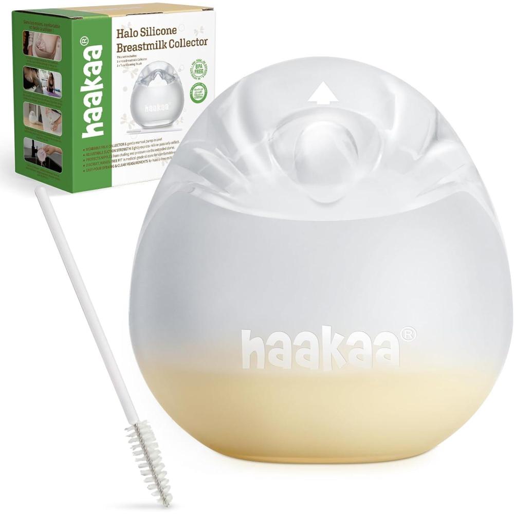 image:imagehaakaa Halo Silicone Breast Milk Collector Wearable Manual Breast Pump for Breastfeeding Hands Free Reusable Breast Milk Shells with Cleaning Brush 3oz90ml 2 Count3 Ounce