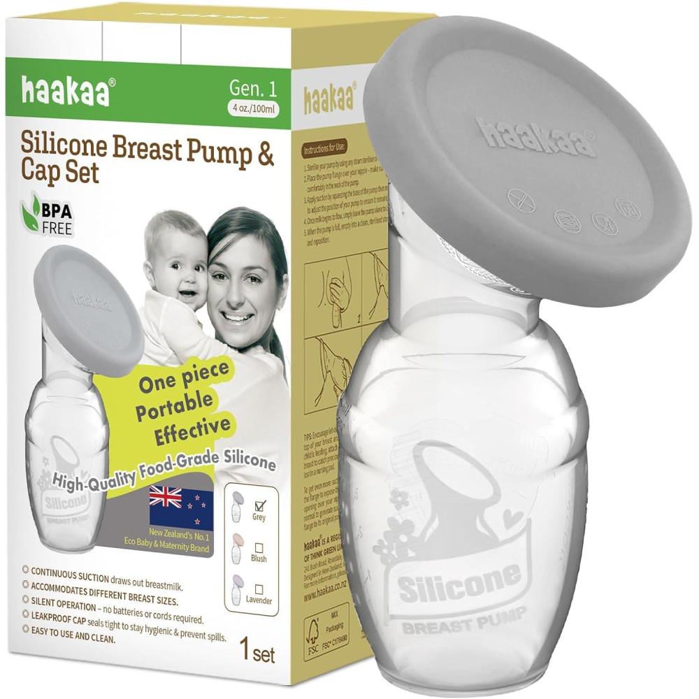 image:imagehaakaa Manual Breast Pump Breastfeeding Pump with Food Grade Silicone Cap Grey 4oz100mlGray