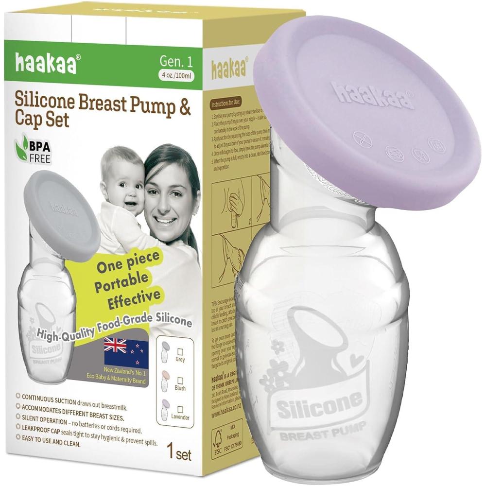 image:imagehaakaa Manual Breast Pump Breastfeeding Pump with Food Grade Silicone Cap Grey 4oz100mlLavender