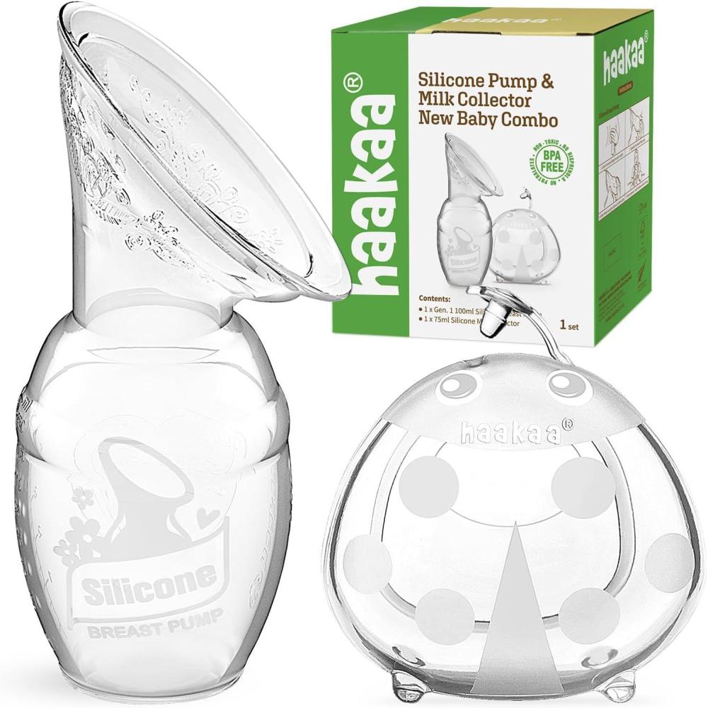 image:imagehaakaa Manual Breast Pump for Breastfeeding 4oz100ml and Ladybug Milk Collector 25oz75ml Combo FoodGrade Silicone2 Piece Set