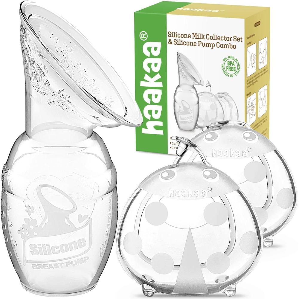 image:imagehaakaa Manual Breast Pump for Breastfeeding 4oz100ml and Ladybug Milk Collector 25oz75ml Combo FoodGrade Silicone3 Piece Set