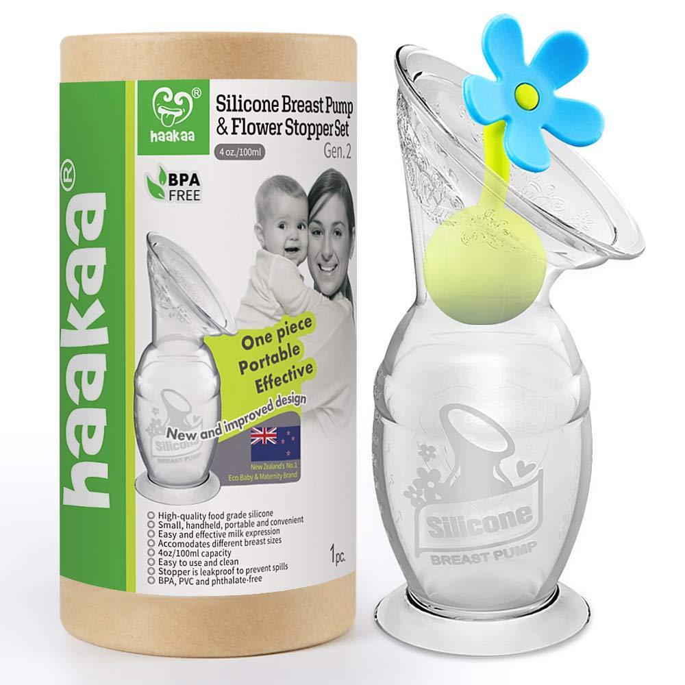 image:imagehaakaa Manual Breast Pump with Suction Bottom and White Stopper 4oz100mlBlue