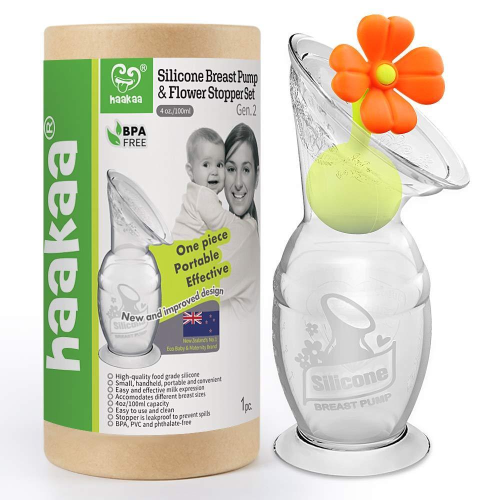 image:imagehaakaa Manual Breast Pump with Suction Bottom and White Stopper 4oz100mlOrange