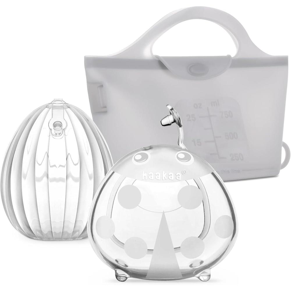 image:imagehaakaa Milk Collector Set  75ml Shell Pump 75ml Milk Collector amp 750ml Steriliser Bag  HandsFree Wearable Breast Pump Passive Silicone Milk Catcher for Breastfeeding MomGrey
